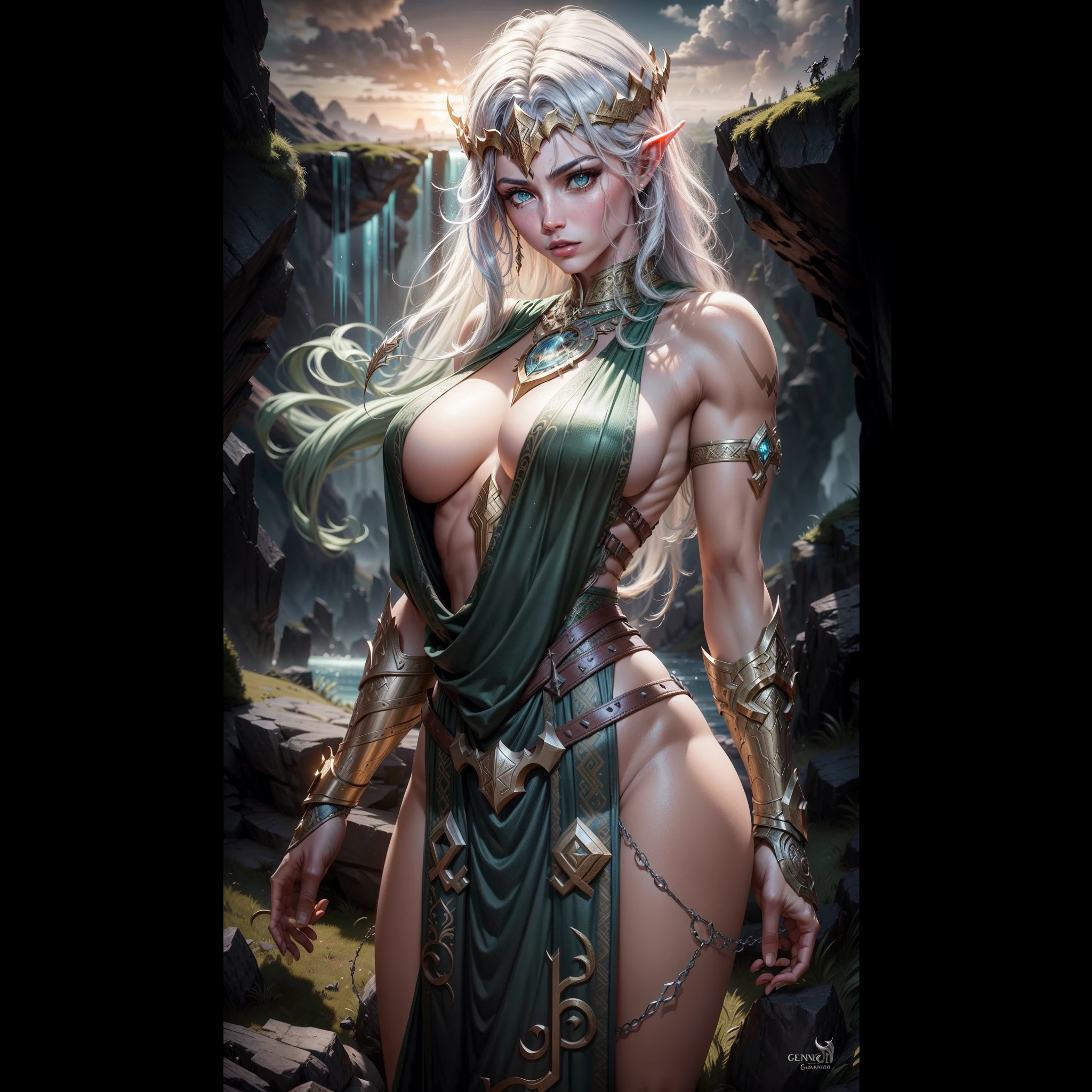 Asgard, Elfa Guerreira,Senhora Cavaleiro,Anatomia correta,epic fantasy digital art,tmasterpiece,8k,high-definition resolution,desenho detalhado,Qulidade Superior,, Epic composition,