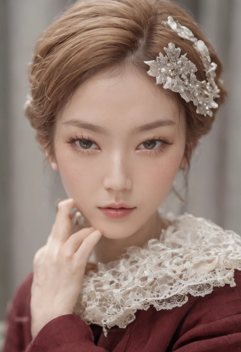 Unbeatable masterpiece,Perfect artwork,((Perfect female image)),short detailed hair,blond hairbl,plumw,photorealestic,独奏,(fidelity:1.4),best qualtiy,超高分辨率,1girl,chinaware,Kpop ido,full bodyesbian,Gray cardigan,(C cup), big breasts beautiful, tmasterpiece, Best quality at best, very vey very detailed face, perfect litthing, 👍独奏, plain face, Best quality at best, 超高分辨率, (realisticlying:1.4), ultra - detailed, tmasterpiece, Best quality at best, ulzzang -6500-v1.1