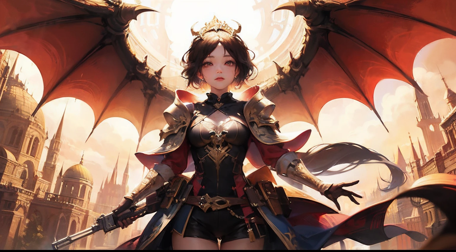 Octane Render、(Hyper-detailing: 1.15)、(Soft light、sharp: 1.2)、Cute Fantasy Princess、Gun Practice、I have a dragon、 stunning cgsociety, ((Cute Fantasy Princess)), intricate wlop, digital fantasy art ), Fantasyart, karol bak uhd, Fantasy Art Style, detailed fantasy digital art, 8k high quality detailed art