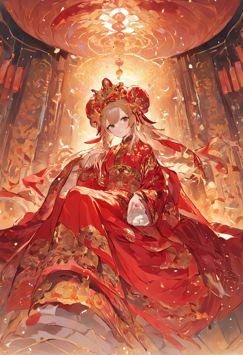 (Ultra-realistic 8k CG:1.2),Perfect artwork,delicate patterns,Complicated details,(Unbeatable masterpiece,Best quality at best:1.2),(extremly intricate:1.2),
A woman who is eye-catching,She wore a gorgeous red and gold dress,The dress is embroidered with brilliant patterns,The gold thread shines with a delicate light,Her curvaceous figure,The dress perfectly outlines her graceful figure,Give her a noble and elegant temperament,Sit on a huge red dragon chair,The back of the chair is embroidered with a golden dragon pattern,Highlight the royal dignity,On each side of the dragon chair are a pair of screens painted with exquisite auspicious patterns。
She wears a brilliant phoenix crown,The crown is encrusted with precious gemstones and silver jewelry,Phoenix feathers hanging from the forehead danced,The crown is embellished with red ribbons,Sway gently。
The wedding scene is bustling and elegantly furnished,A huge golden word "Xi" hangs in the center of the venue,The venue is surrounded by red and gold lanterns and garlands,Brilliant light and floral scents fill the air,Festive and homely feeling。
Worship ceremonies,Around the venue, a circular banquet is arranged,The ornate tablecloth is embroidered with intricate patterns,The table is filled with exquisite Chinese dishes and a variety of dim sum,Guests arrived in full costume,You look at it,Full of laughter and blessings,Everyone talks to each other,Share the joy and joy to the fullest。
(red palace:1.2),(Chinese Ancient Architecture),(rot:1.8),natta。