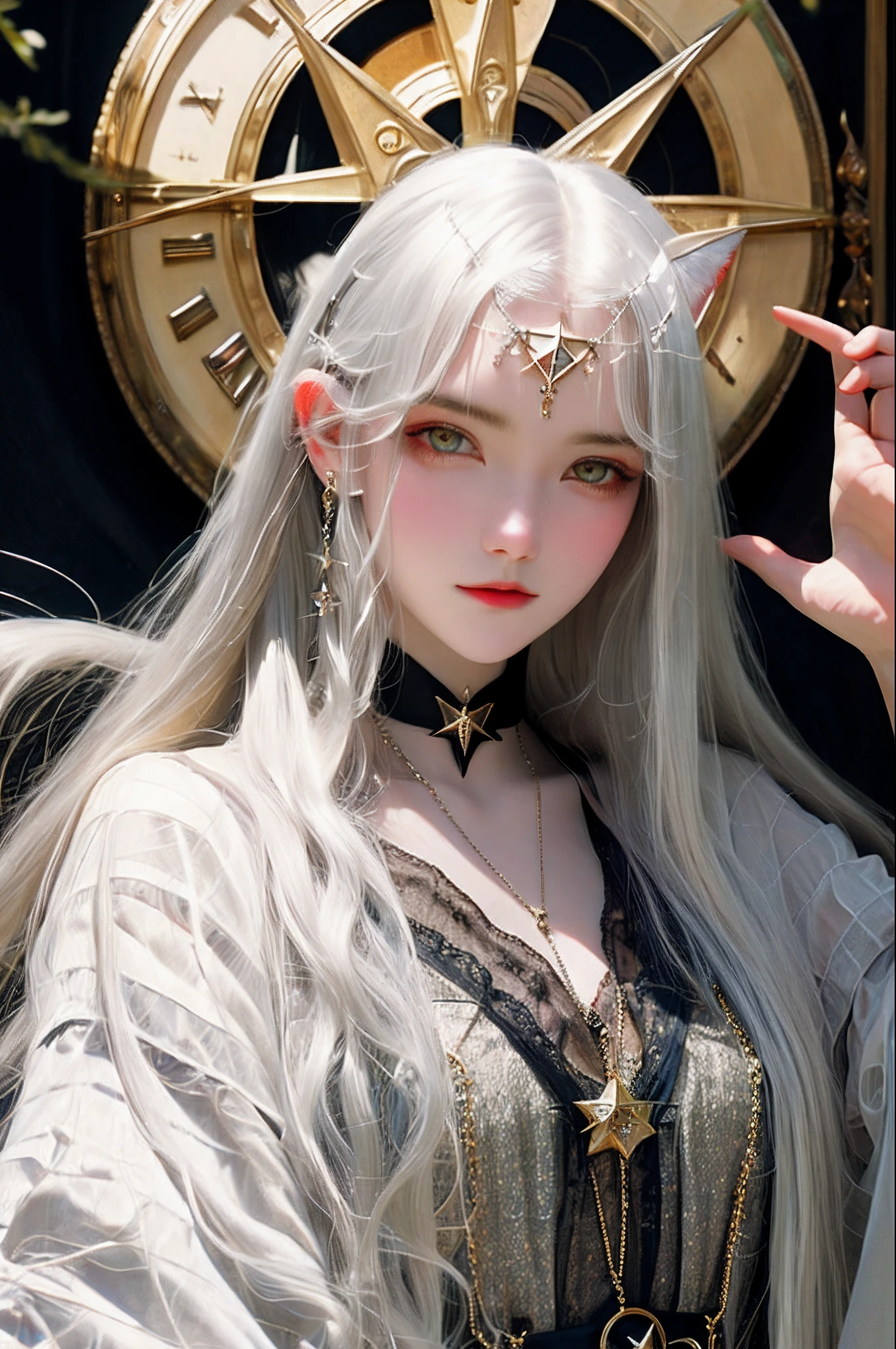 {masterpiece},{bestquality},{1girl},Amazing,beautifuldetailedeyes,finelydetail,Depthoffield,extremelydetailedCG,original,extremelydetailedwallpaper,white_hair,magic_circle,cat_ears,long_hair,white_hair/yellow_eyes,wand,pentagram,clock,{masterpiece},{bestquality},{1girl},Amazing,beautifuldetailedeyes,finelydetail,Depthoffield,extremelydetailedCG,original,extremelydetailedwallpaper, white_hair