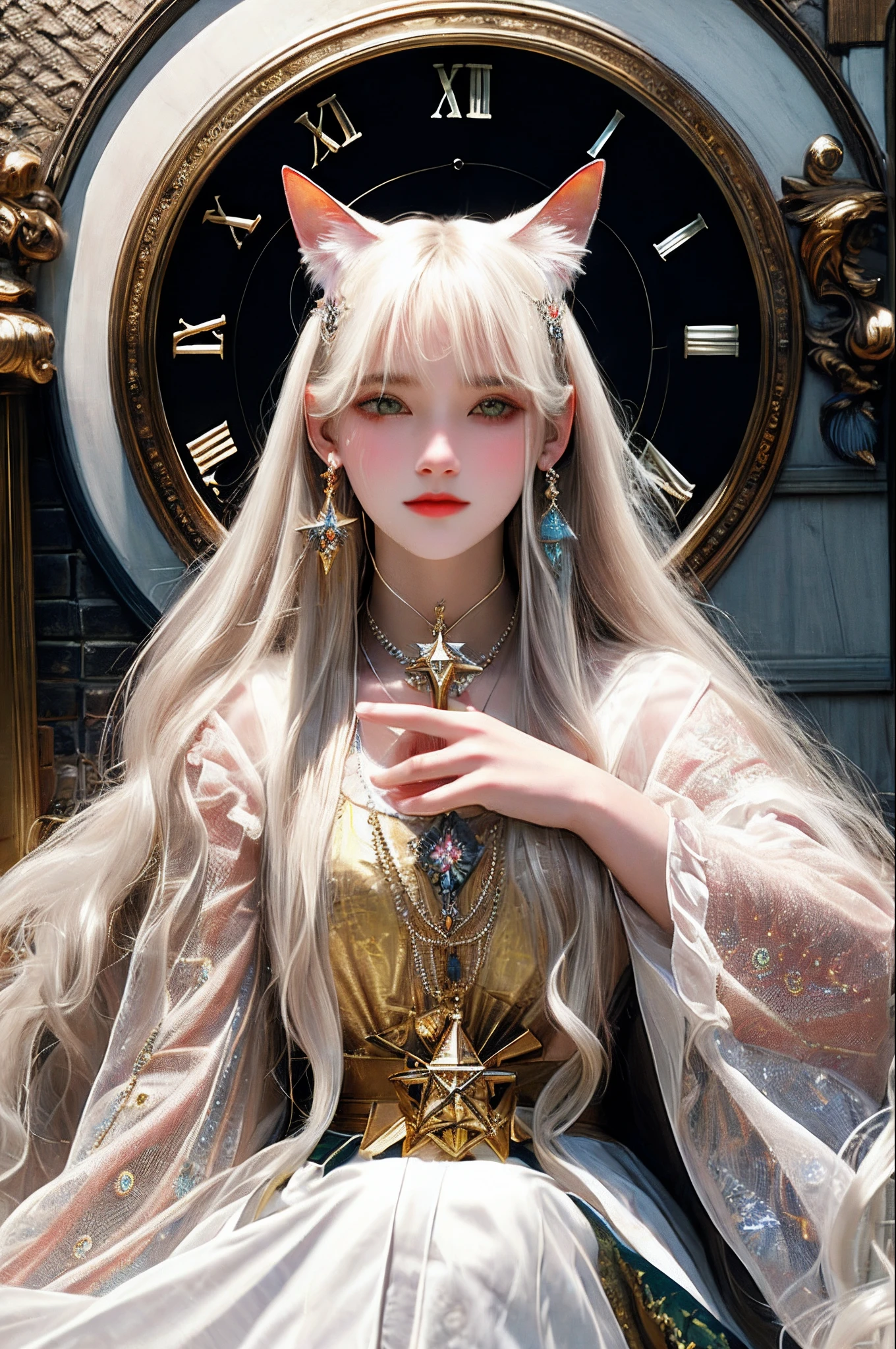 {masterpiece},{bestquality},{1girl},Amazing,beautifuldetailedeyes,finelydetail,Depthoffield,extremelydetailedCG,original,extremelydetailedwallpaper,white_hair,magic_circle,cat_ears,long_hair,white_hair/yellow_eyes,wand,pentagram,clock,{masterpiece},{bestquality},{1girl},Amazing,beautifuldetailedeyes,finelydetail,Depthoffield,extremelydetailedCG,original,extremelydetailedwallpaper, white_hair