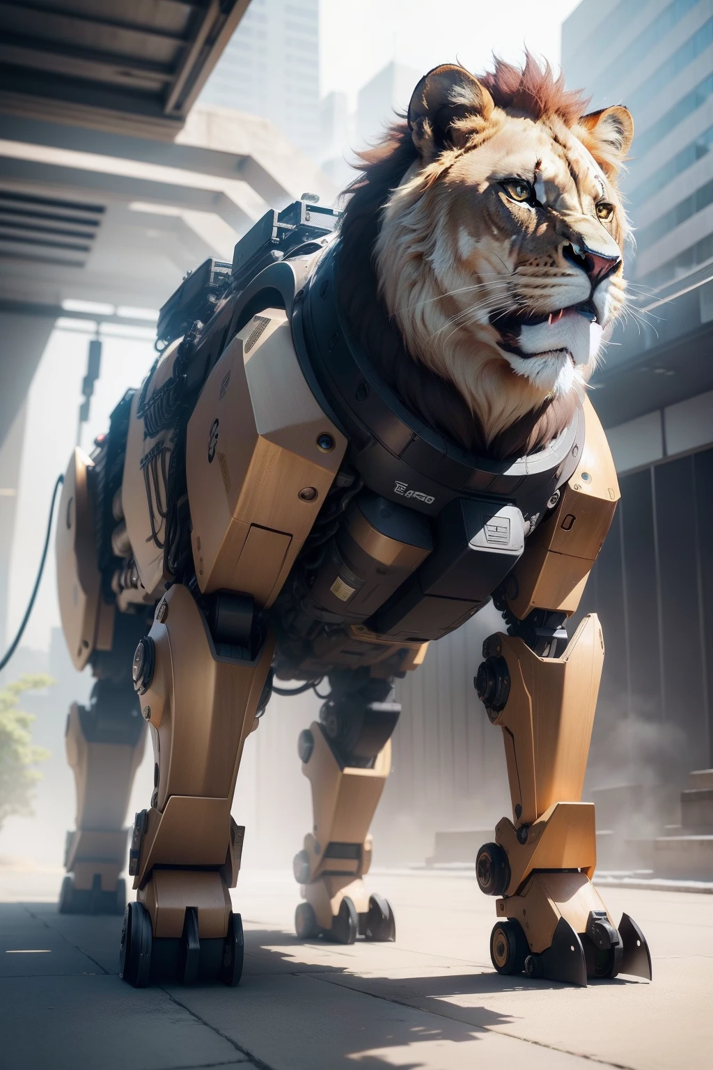 masutepiece、超A high resolution、Powerful images、8K、Lion-shaped robot、quadrupedal walking