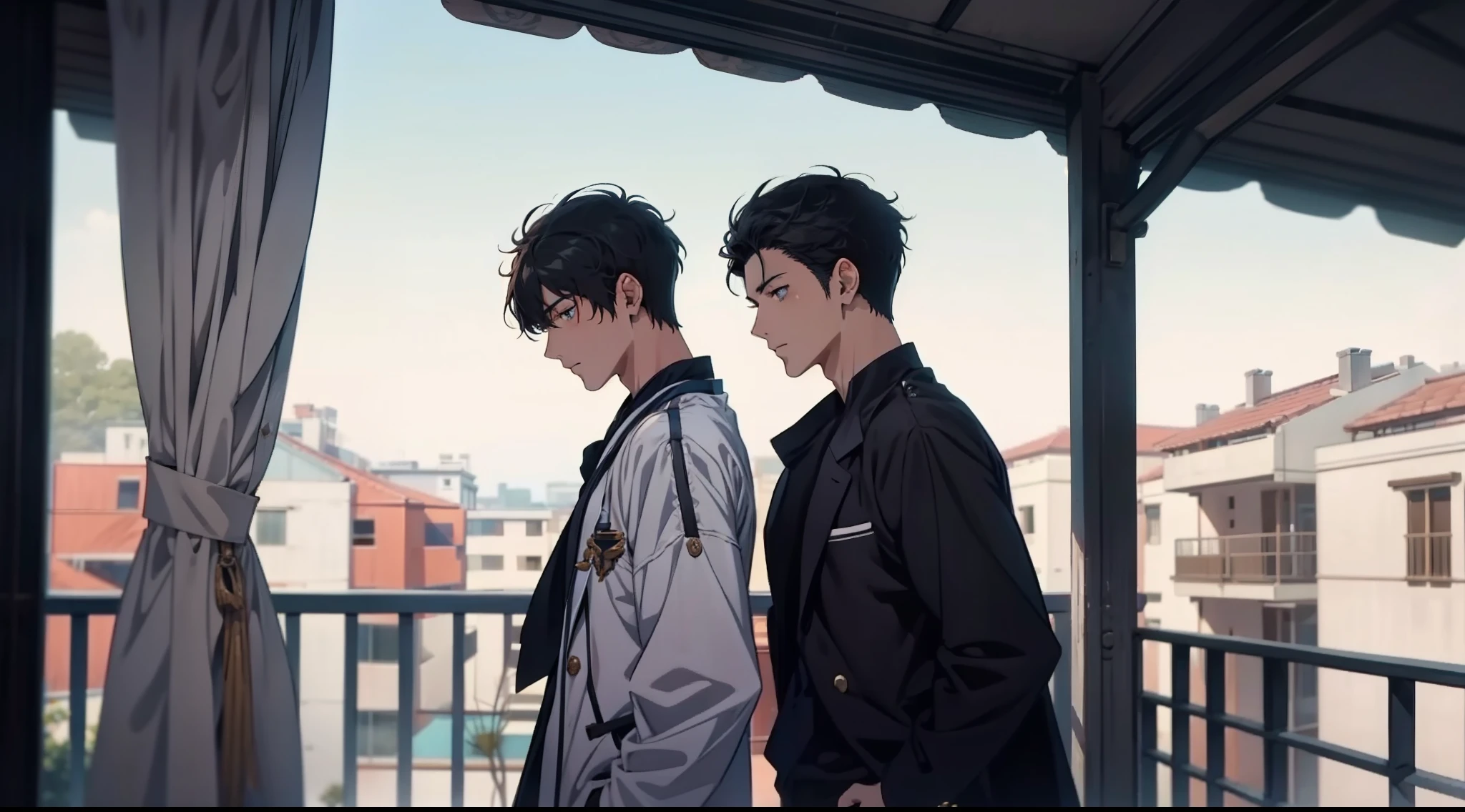 2 Male male personality, Two handsome male protagonists，Anime couples meet on balconies and dormitories