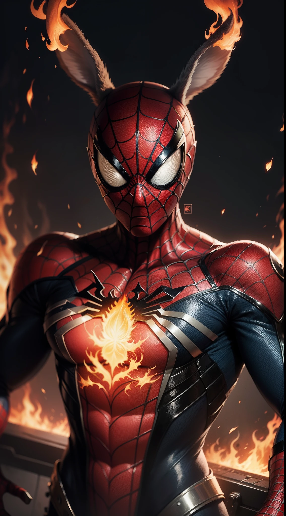 Spiderman, with gold and silver armor, with fire web (high quality and realism) extremely detailed 4K