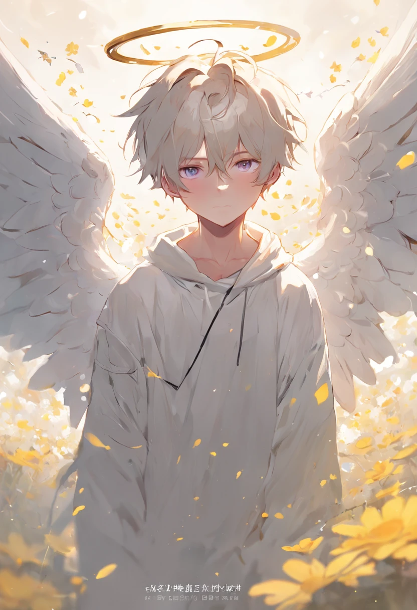 Anime boy with angel wings and halo in a field of leaves - SeaArt AI