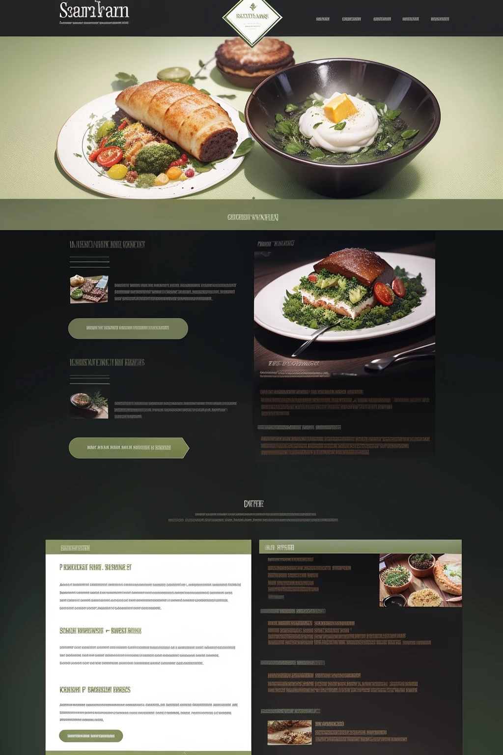 Screenshot of the website that contains menus and menu pages, in style of kyrill kotashev, award winning webdesign, food particles, visually crisp & Clear, Web design, UI design, on textured base; store website, black and green scheme, green colored theme, Elegant and clean design, Perfect design, Trendy cuisine, gourmet restaurant, author:Sebastian Franks
