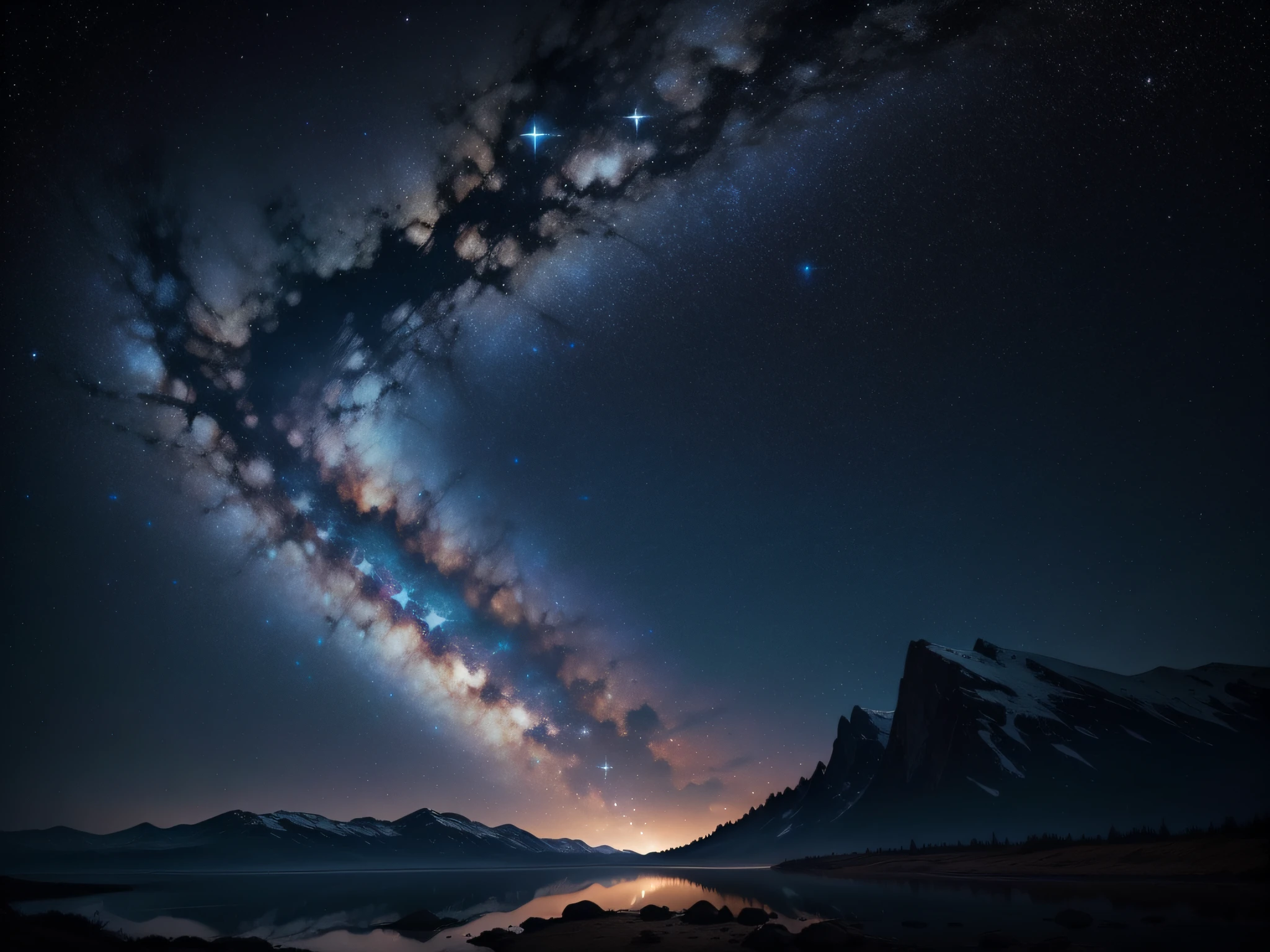 Starry Night: A clear night sky filled with countless stars, forming constellations and a Milky Way band that inspires awe and contemplation.