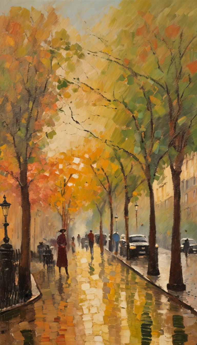 um jardim florido ao estilo de fotografia golden hour. estilo de pintura impressionismo obras de Camille Pissarro, Boulevard Montmartre masterpiece