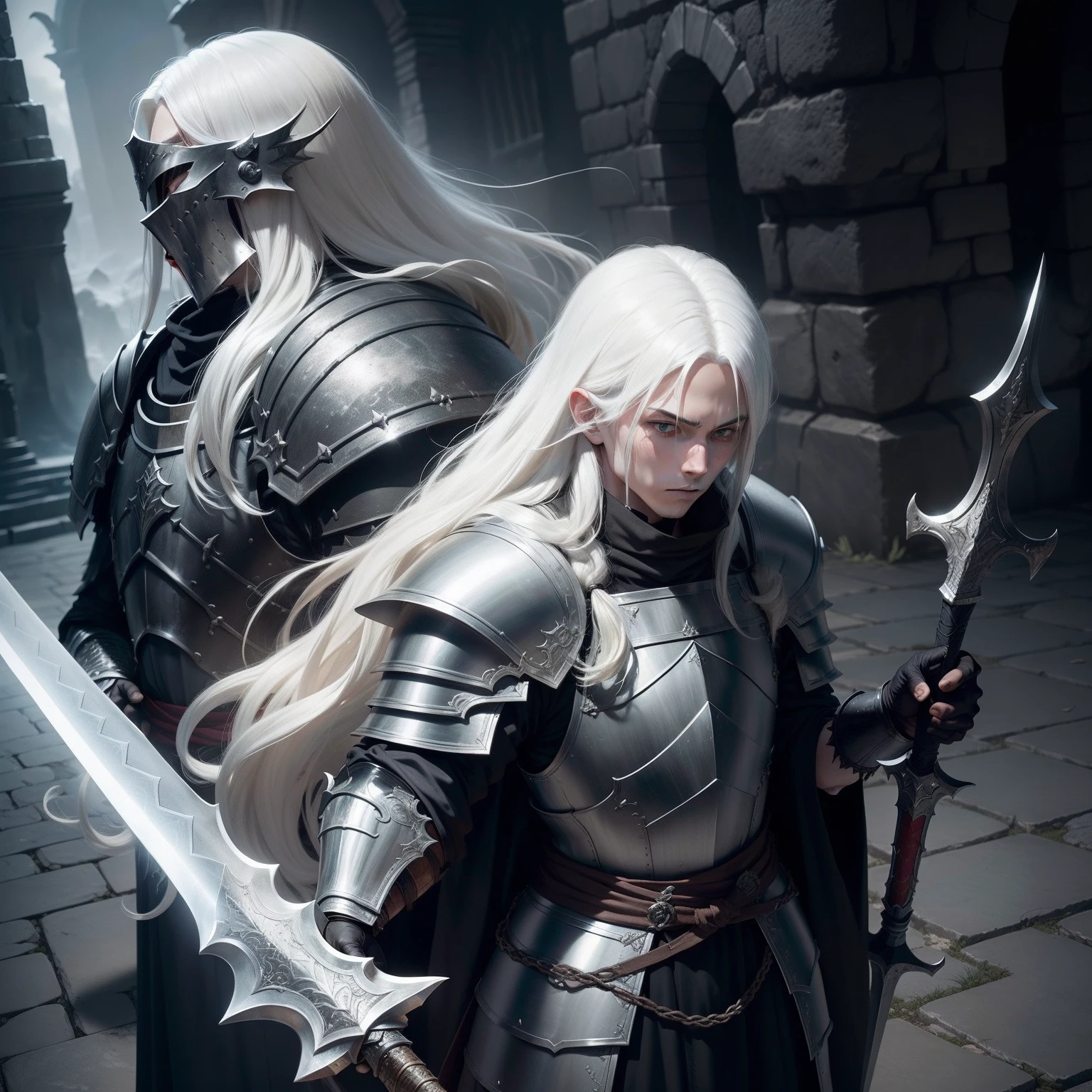 (masterpiece), best quality, (HD), (8k), extremely detailed, HDR, icy armor, wallpaper, expressive eyes, perfect eyes, perfect face, illustration, ((wallpaper)), epic, scene, icy night, moon, moonlight, sharp image, clear image, amazing details, cinematic, specular lighting, 35mm film, cinematic, ((detailed background)), ((dynamic fighting pose)) ((gradient eyes)), icy red eyes, overdrive, special effects, destruction,long white hair, Snow storm background