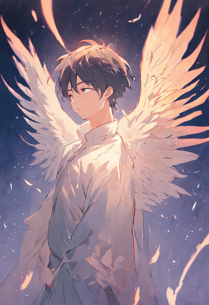 OilPaintStyle,Delicate depiction,1 god boy,Has pure white wings,male people