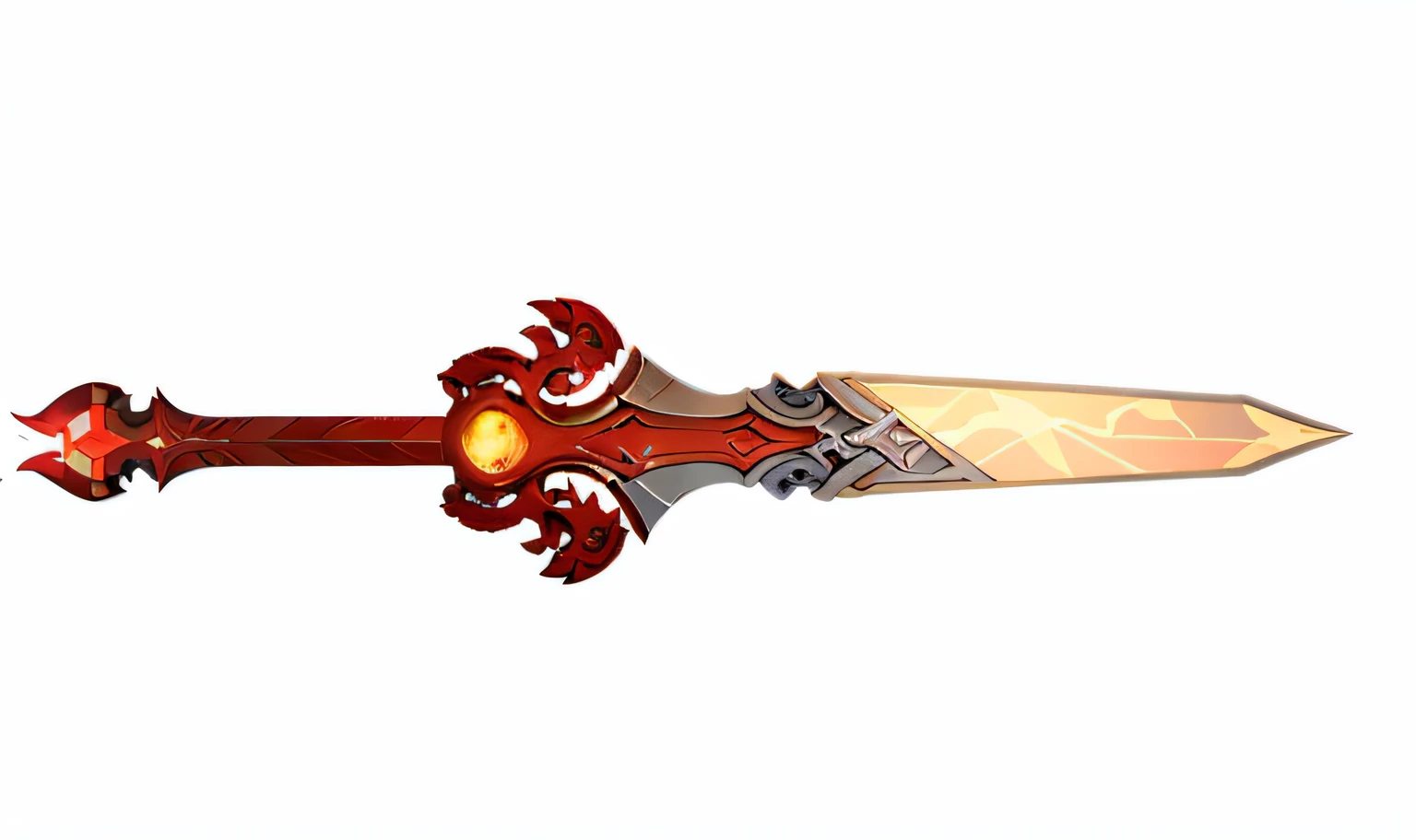 There is a red and white sword，There is a red flame on it, war blade weapon, big sword, Huge sword, Fantasy Blade, Flaming Sword, fantasy sword, sword design, huge oversized sword, big sword, legendary sword of technology, chainsword in the other, intricate fantasy spear, fantasy sword of warrior, jiang sword, shinning sword, beautiful sword