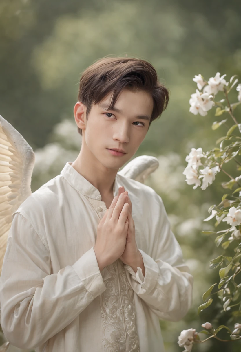 OilPaintStyle,Delicate depiction,1 god boy,Has pure white wings,male people