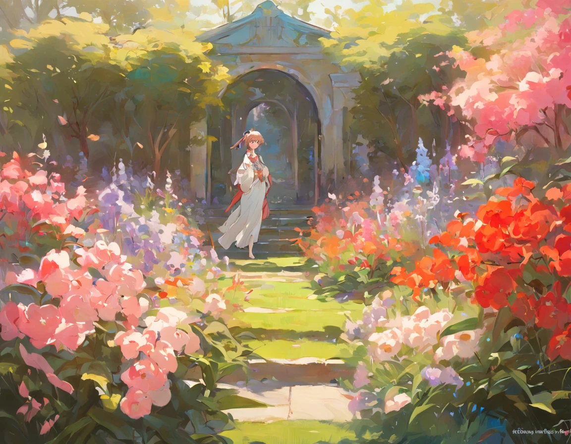 a fantastic flowering garden. estilo de pintura obras de John Singer Sargent, masterpiece