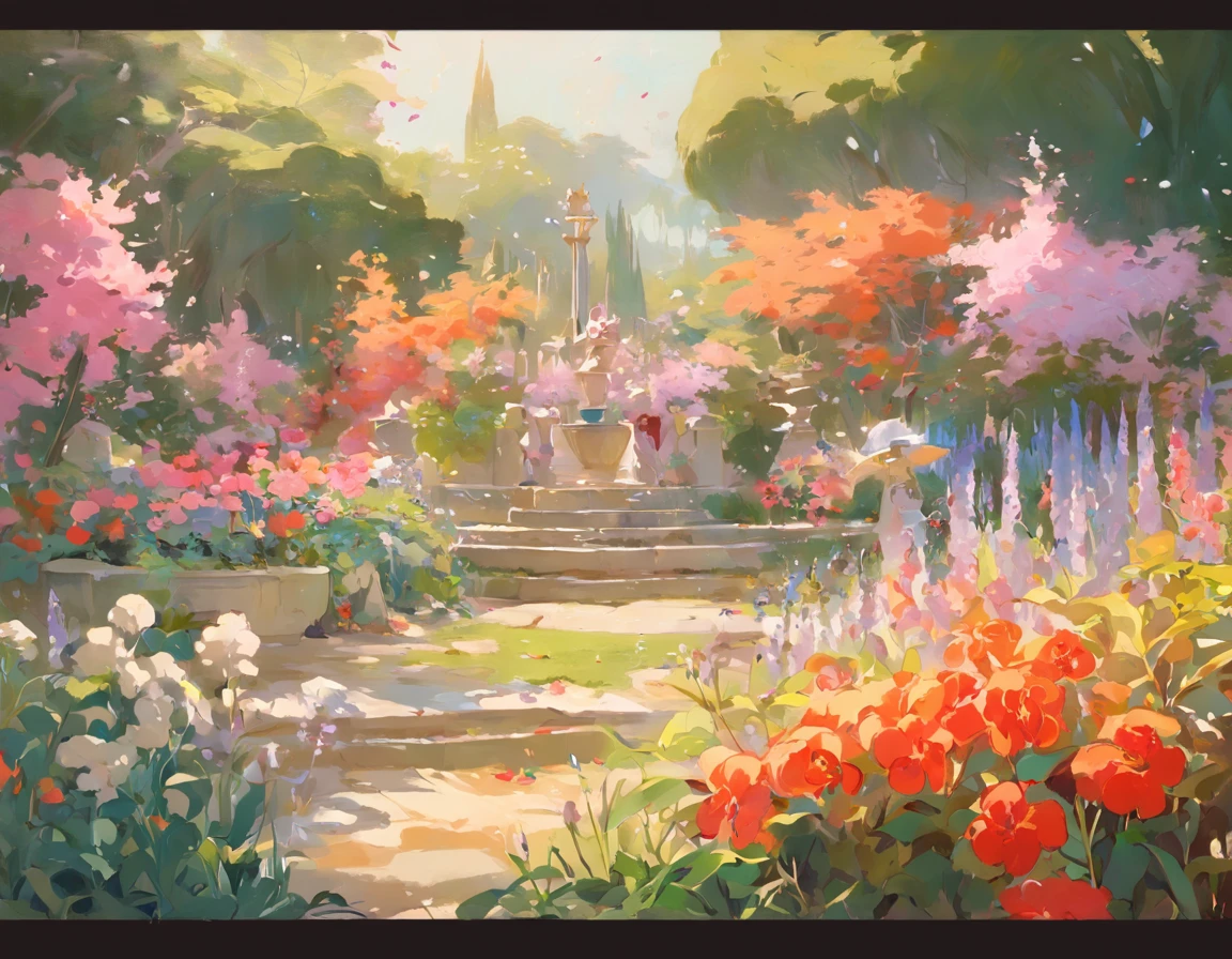 a fantastic flowering garden. estilo de pintura obras de John Singer Sargent, masterpiece