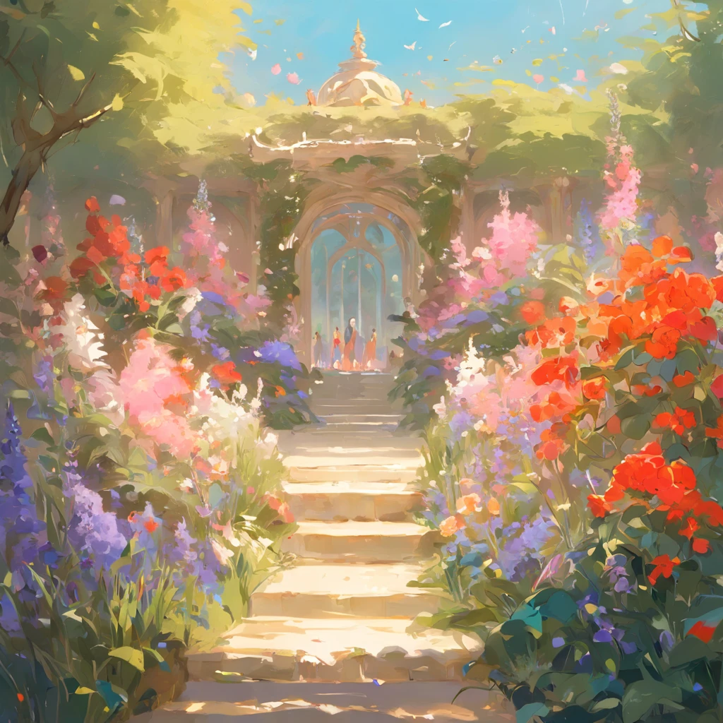 a fantastic flowering garden. estilo de pintura obras de John Singer Sargent, masterpiece