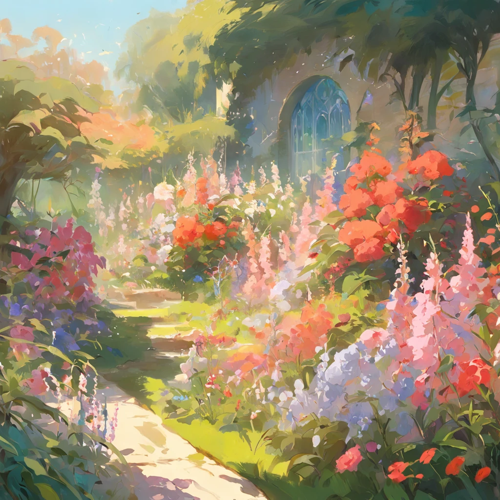 a fantastic flowering garden. estilo de pintura obras de John Singer Sargent, masterpiece