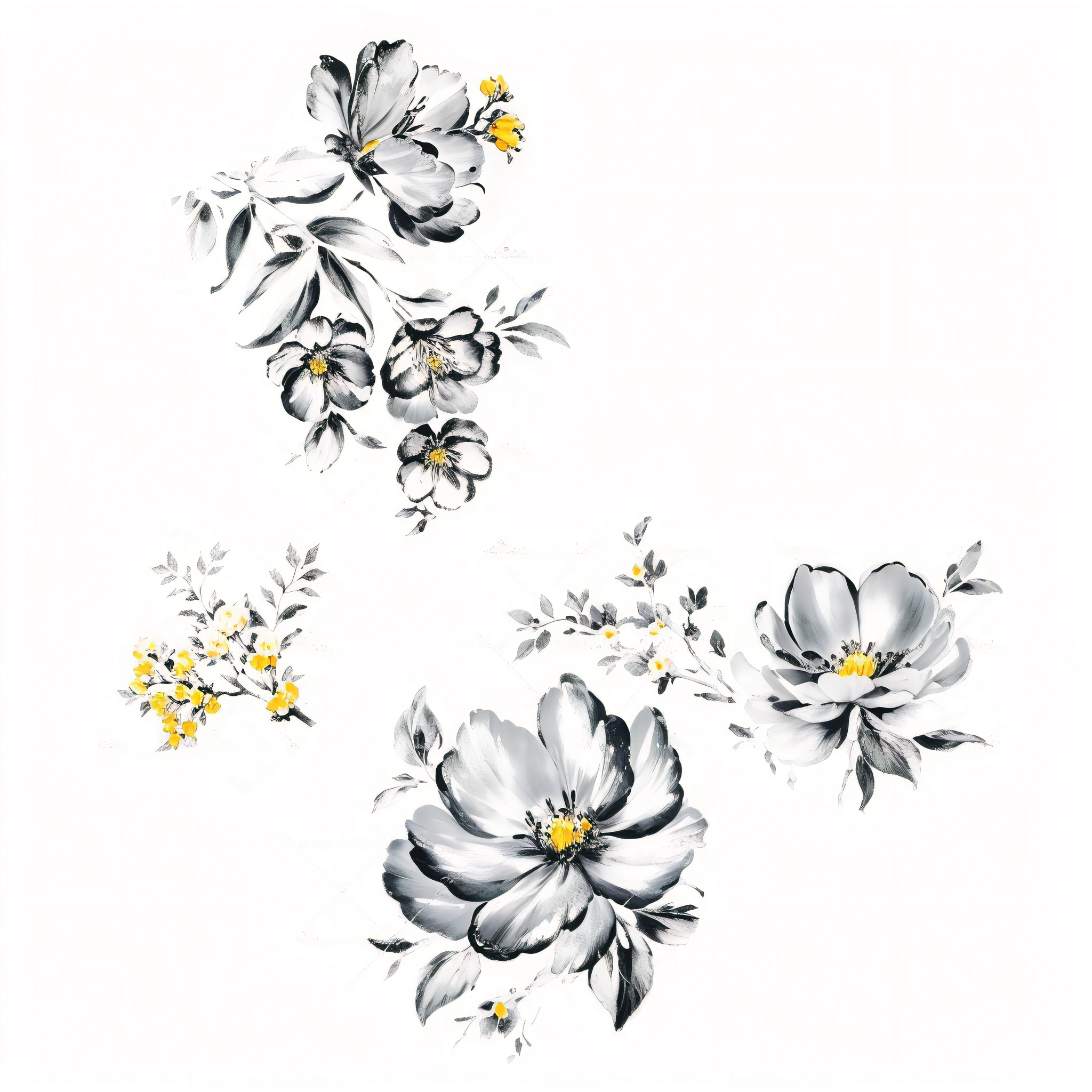 peony flower，There are branches，4k，Backgrounid branco，Menos folhas