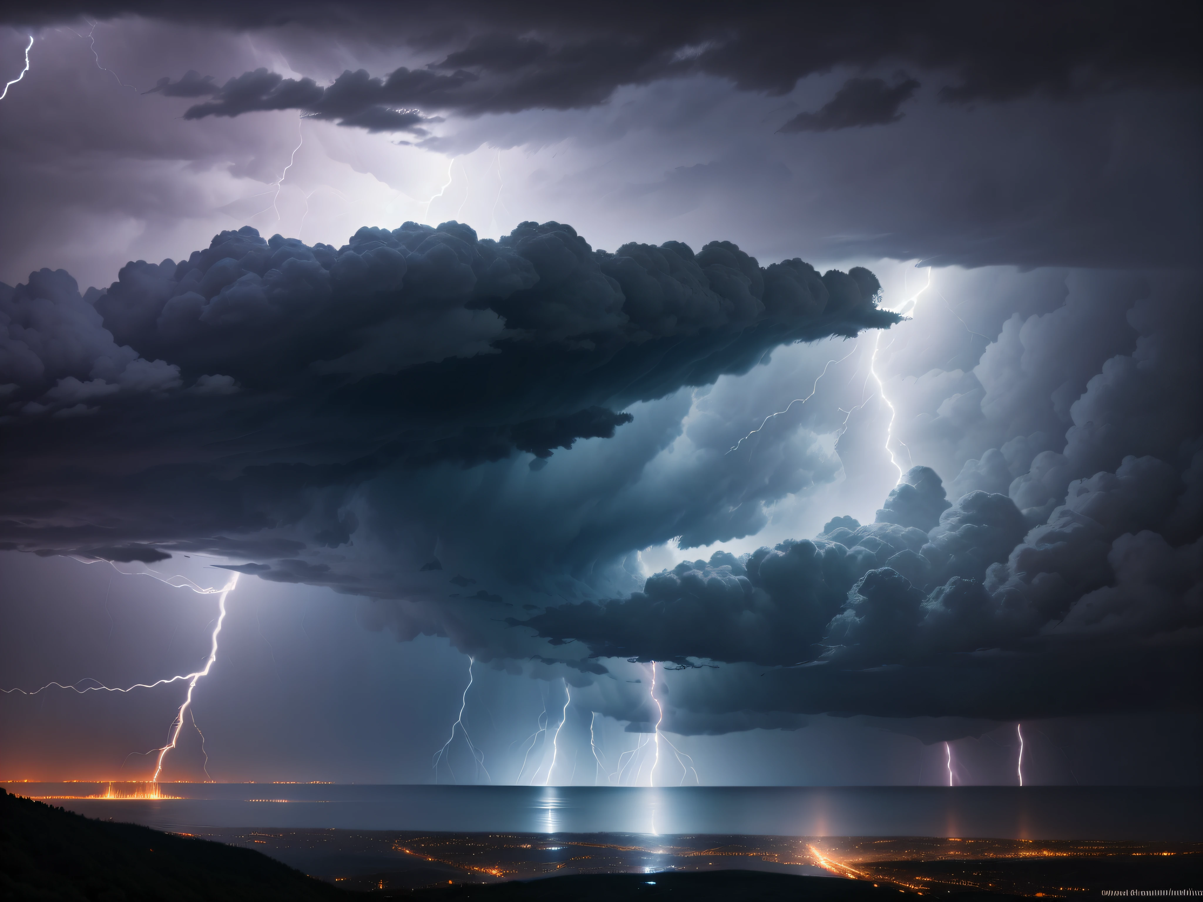 Thunderstorm: The dramatic and intense view of lightning streaking through dark, stormy clouds, accompanied by the rumble of thunder.