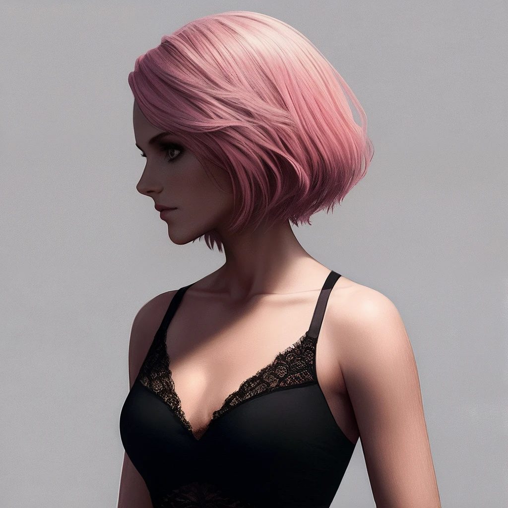 4K perfect body,A human thing,Pink hair,Lace inside,Smooth body,Perfect linear silhouette,A striking rendering background