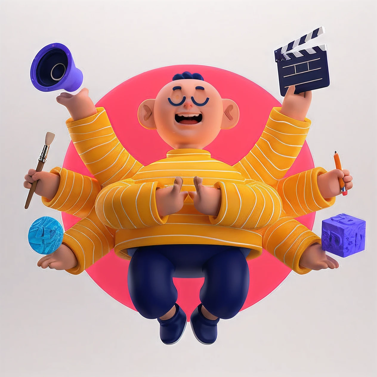 Cartoon characters with many hands，Camera and movie clapping, 3D illustration, 3 D 插图, 3d matte illustration, 3d character, 3 d character, smooth 3 d illustration, Smooth 3D illustration, cute 3 d render, 3d render senior artist, 3 d character render, 3D artist, 3 d illutration, 3D characters