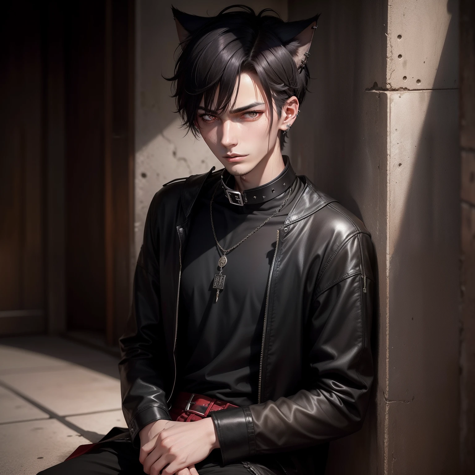 there is a man with a cat ear and a black shirt, cai xukun, anime cosplay, male anime style, boy with cat ears and tail, emo boy with cat ears and tail, as an anime character, male anime character, anime character, sakimichan, by Yang J, xqc, realistic cosplay, handsome anime pose, handsome japanese demon boy