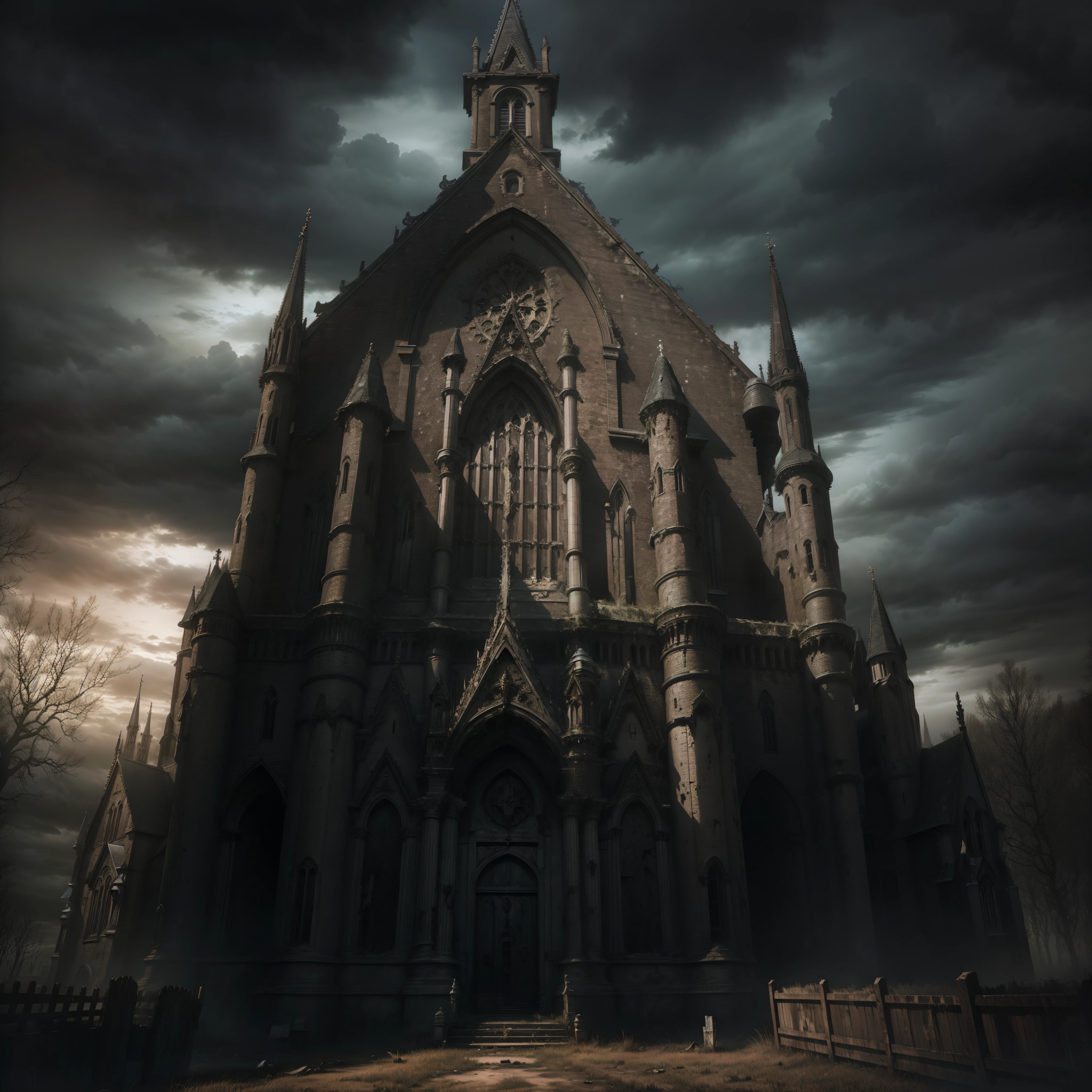God has abandoned this church, Dark clouds, Night, Monsters lurking, Standing alone in the dark