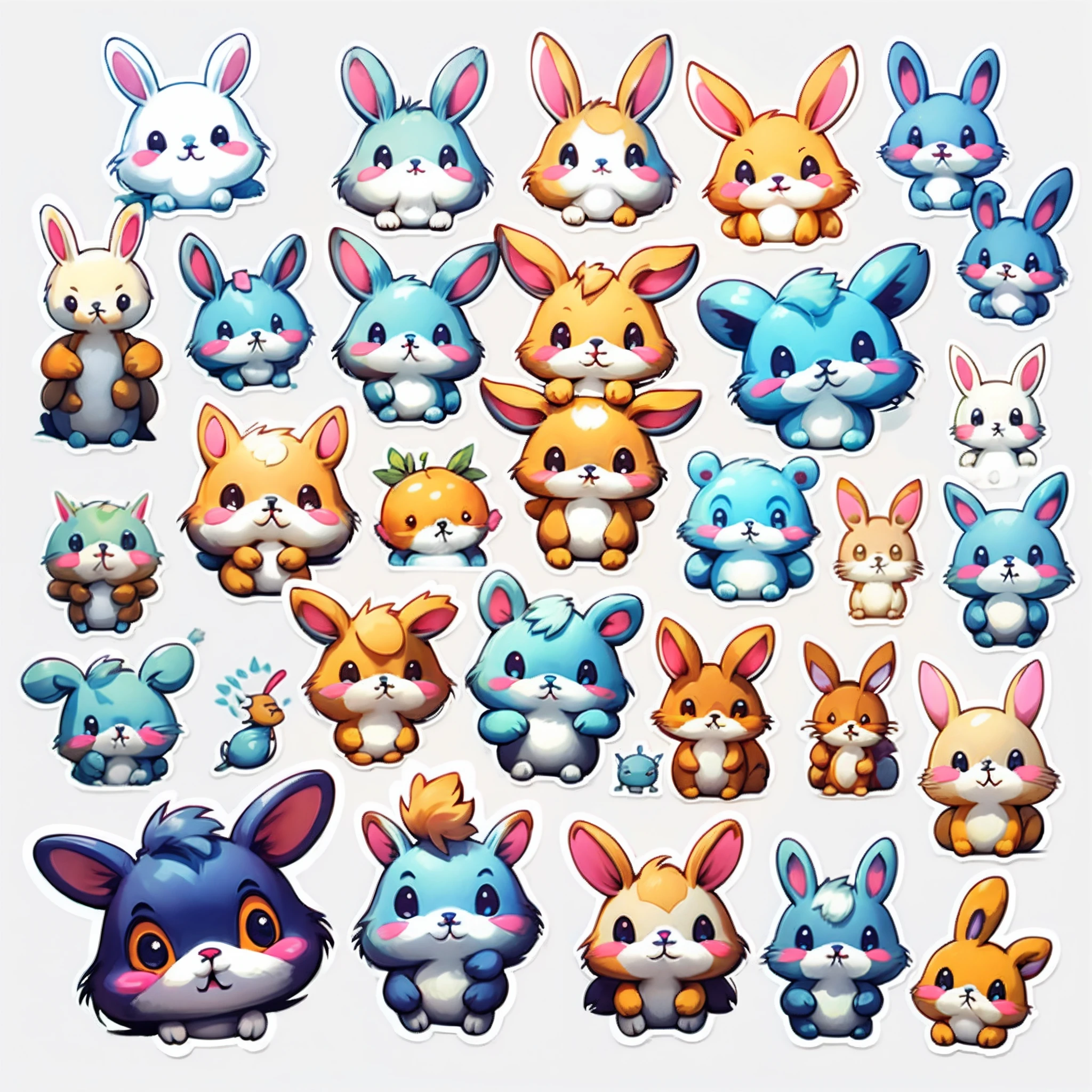a sticker,adorable rabbit,Multiple expressions,simply white background,