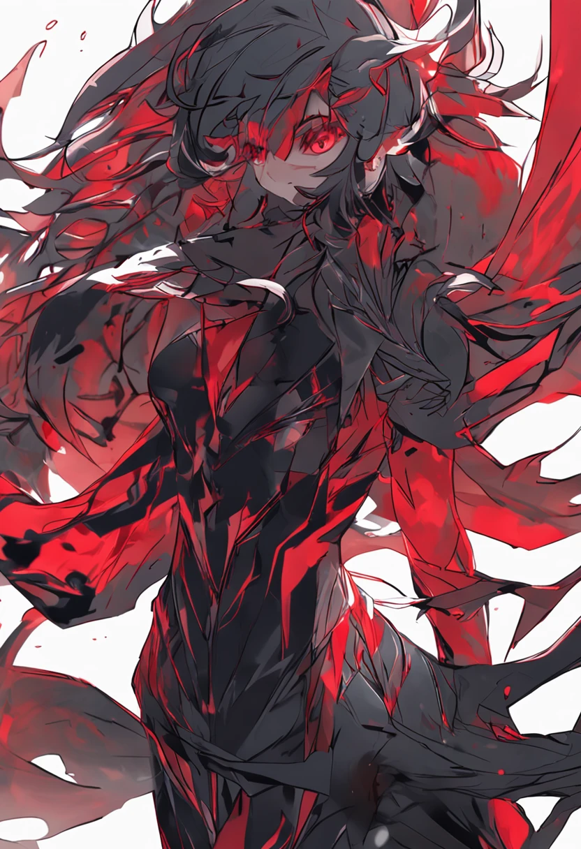 Red eyes，high qulity，Delicate，dark vibe atmosphere，a sense of mystery，Dynamic posture，Unique angle，red flames，Icy background，detail-rich，Pay attention to light and shadow effects。