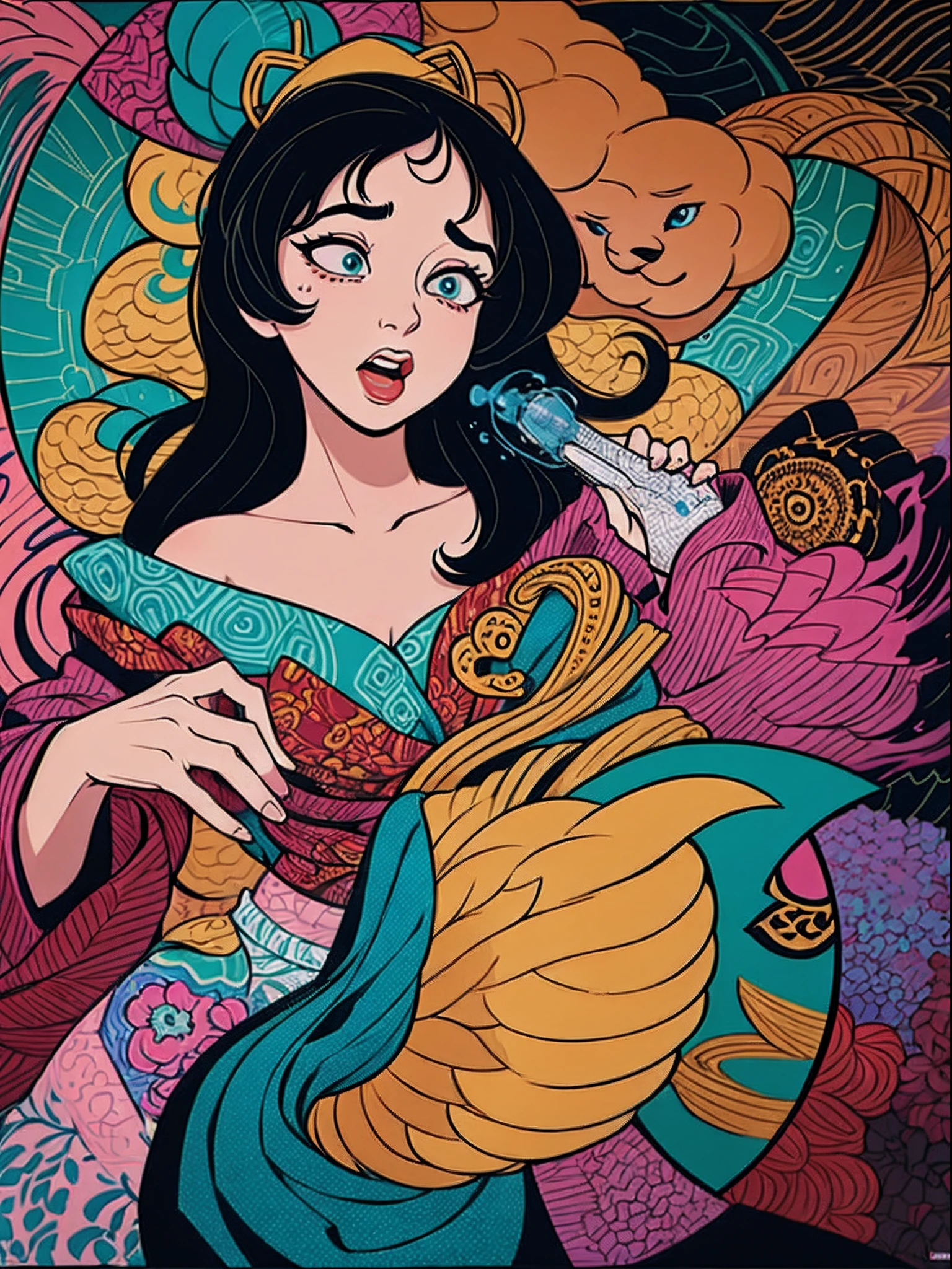official art, unity 8k wallpaper, ultra detailed, beautiful and aesthetic, masterpiece, best quality, (zentangle, mandala, tangle, entangle), (fractal art:1.3) , 1girl, extremely detailed, dynamic angle, cowboyshot, the most beautiful form of chaos, elegant, a brutalist designed, vivid colours, romanticism, by james jean, roby dwi antono, ross tran, francis bacon, michal mraz, adrian ghenie, petra cortright, gerhard richter, takato yamamoto, ashley wood, atmospheric, ecstasy of musical notes, streaming musical notes visible