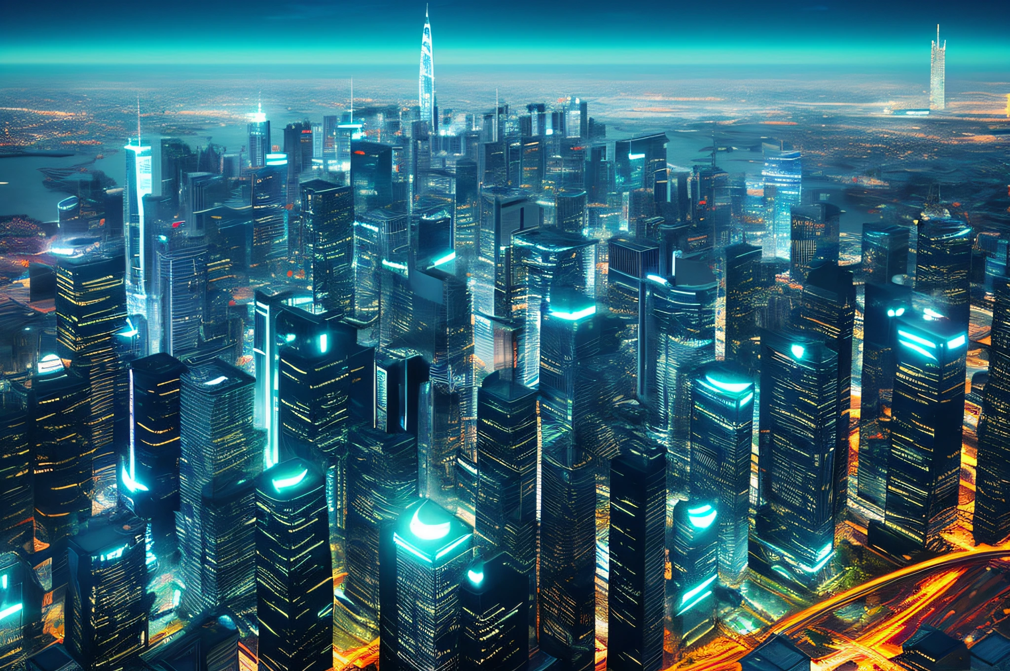 Towering skyscraper GUI interface filled with transparent data visualization infographics Futuristic cityscape Futuristic cityscape