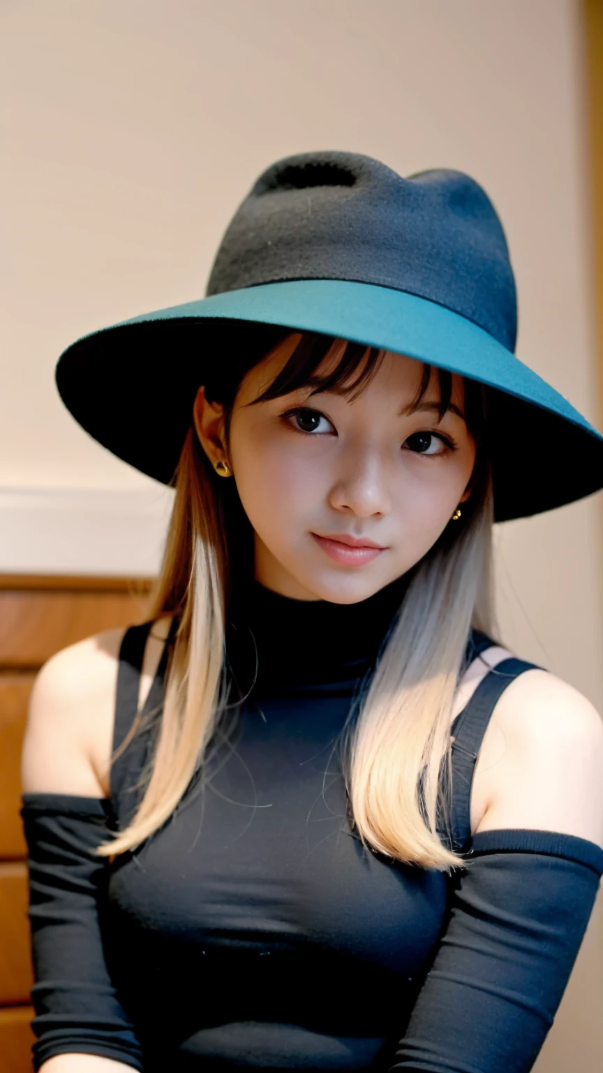 There is a woman in a green hat and a black shirt, Young adorable Korean face, popular south korean makeup, young cute wan asian face, wan adorable korean face, korean face features, tzuyu from twice, Choi Hong Hwa, bae suzy, Popular Korean Makeup, chiho, with very thin lips, Asian Face