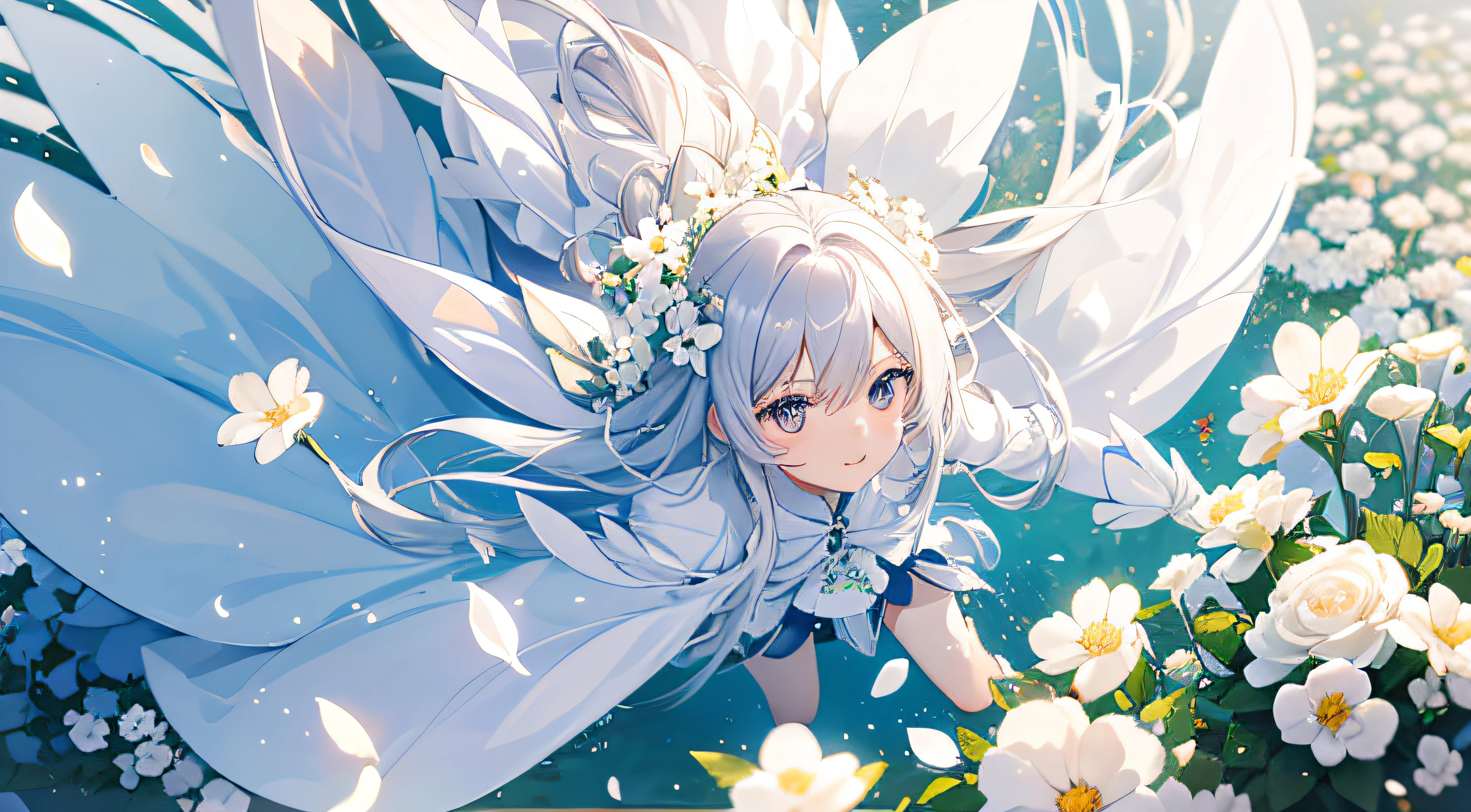 (tmasterpiece,best qualtiy:1.6),White flowers,Garden full of white flowers,The petals are flying,Close-up of flowers,long-focus,(The picture is full of flowers)