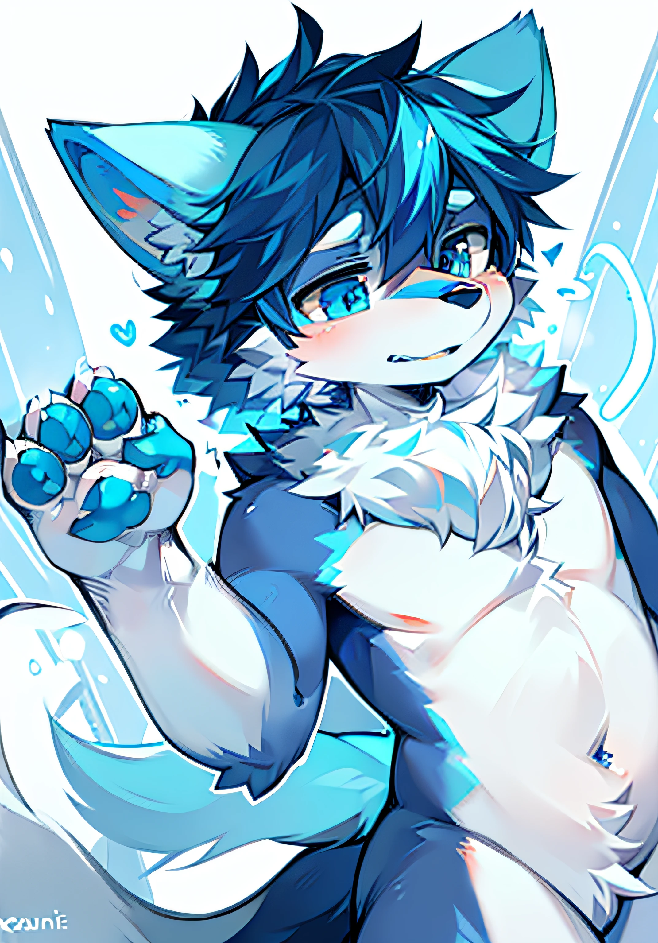 White wolf paws,It has a blue meat pad,