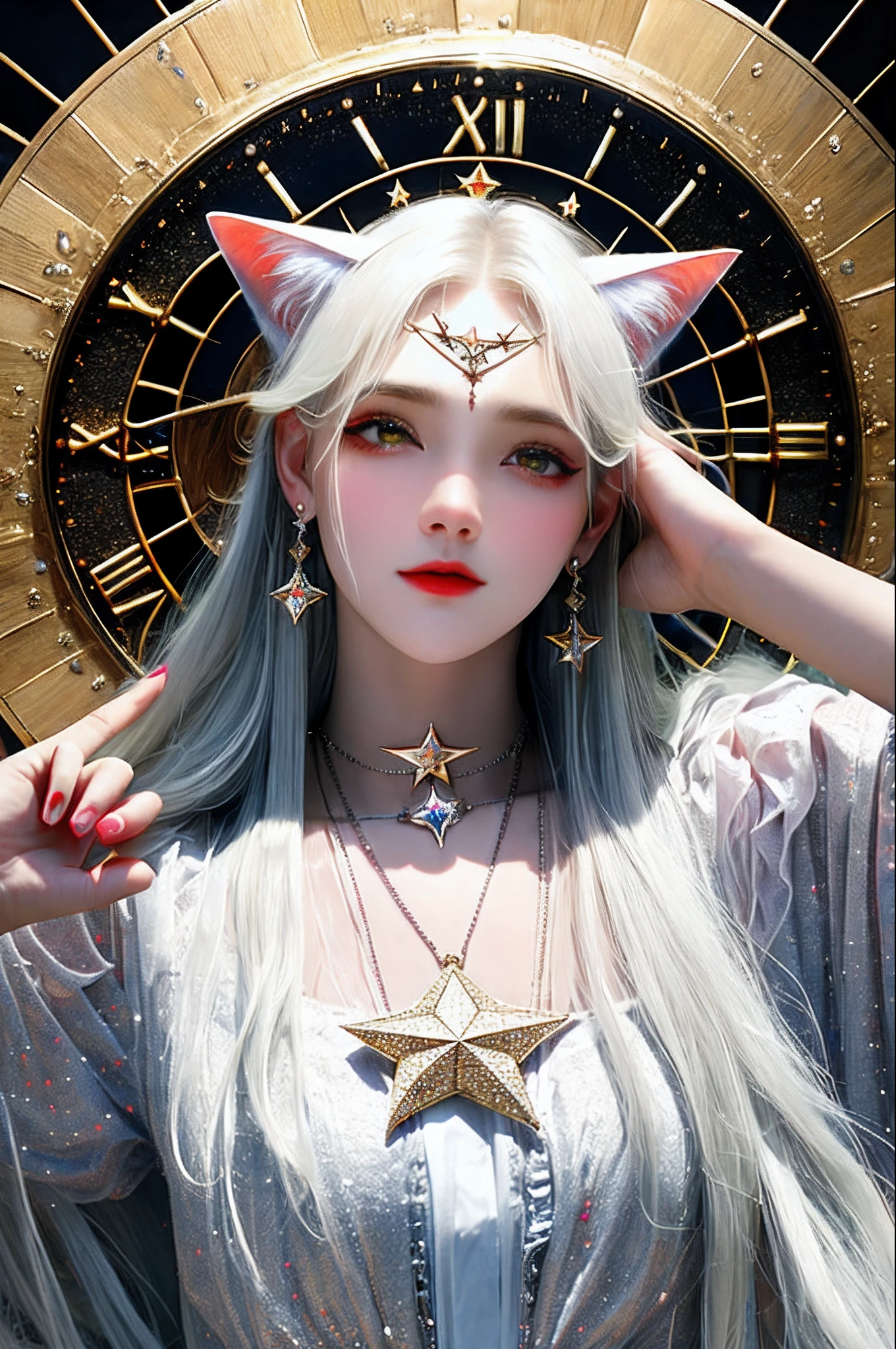 {masterpiece},{bestquality},{1girl},Amazing,beautifuldetailedeyes,finelydetail,Depthoffield,extremelydetailedCG,original,extremelydetailedwallpaper,white_hair,magic_circle,cat_ears,long_hair,white_hair/yellow_eyes,wand,pentagram,clock,{masterpiece},{bestquality},{1girl},Amazing,beautifuldetailedeyes,finelydetail,Depthoffield,extremelydetailedCG,original,extremelydetailedwallpaper, white_hair