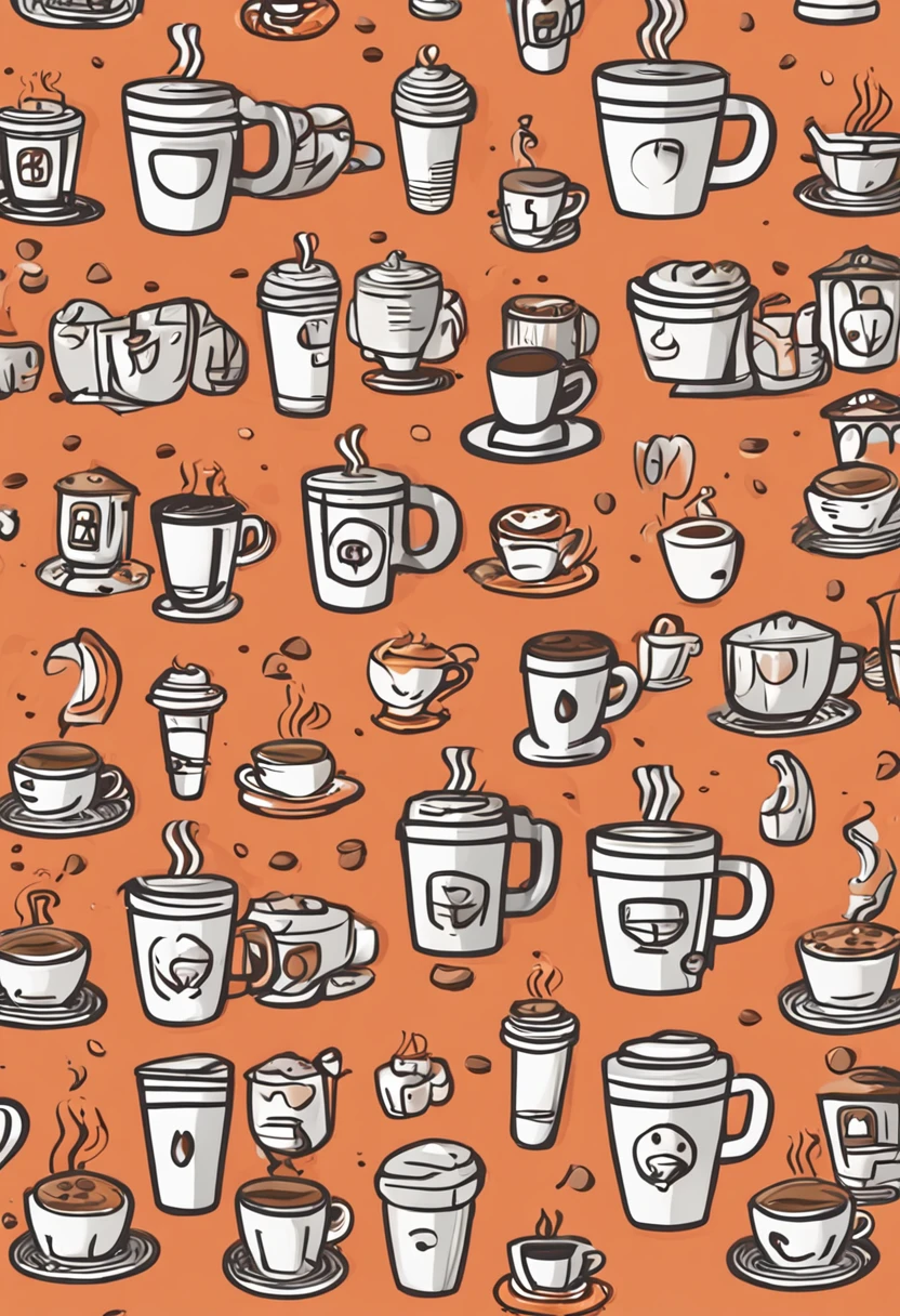 Coffee pattern with funny coffee icon and cute icon variations