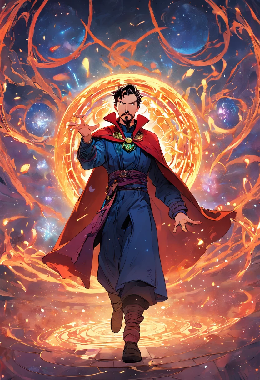 "Doctor Strange performing a powerful spell, surrounded by mystical energy, in a stunning and visually captivating scene with vibrant colors and intricate details."