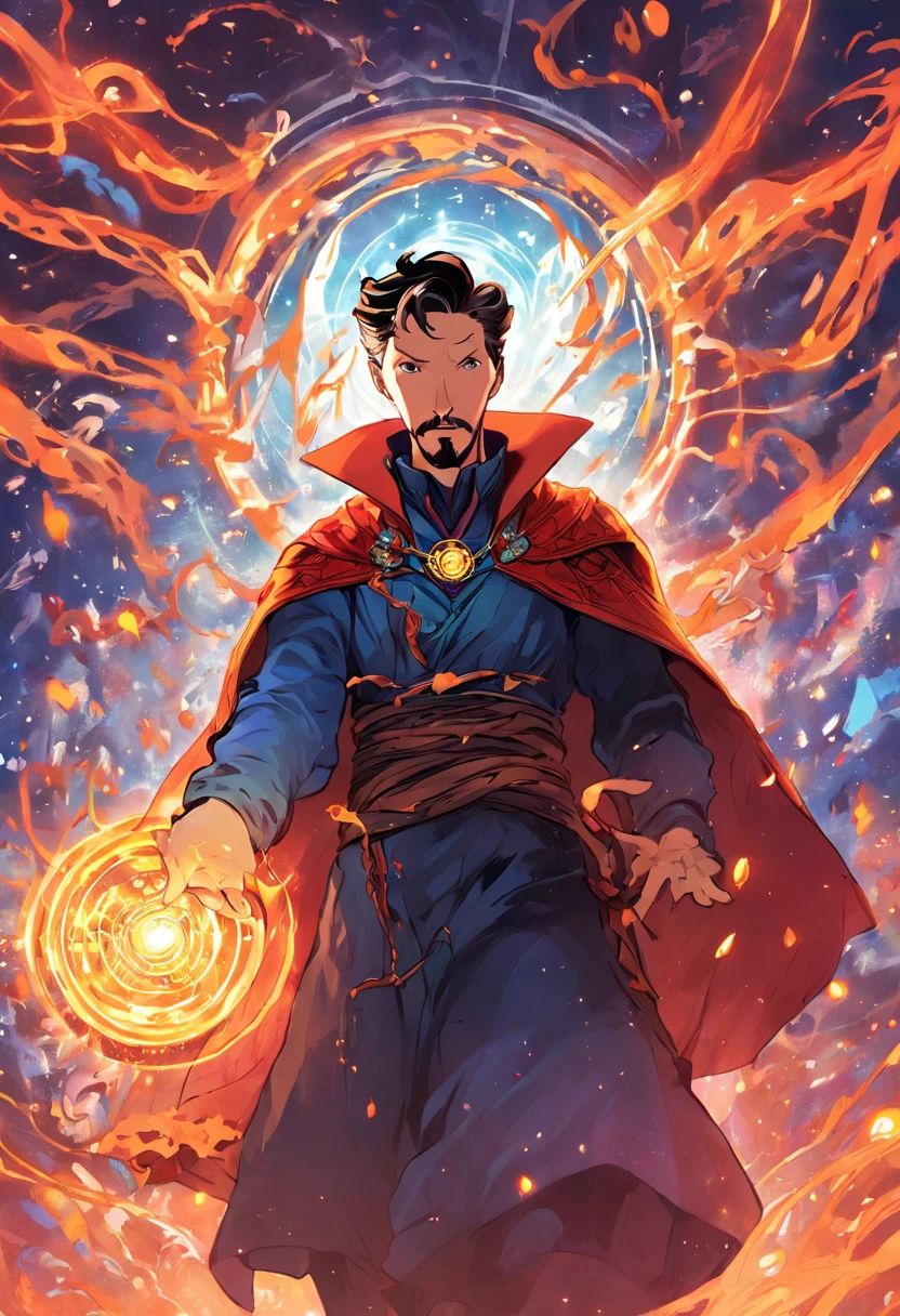 "Doctor Strange performing a powerful spell, surrounded by mystical energy, in a stunning and visually captivating scene with vibrant colors and intricate details."