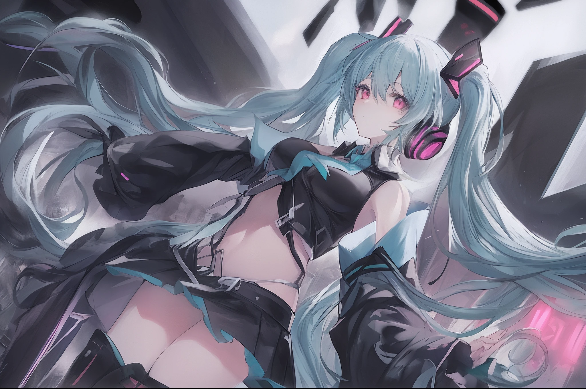 Let's start with a base illustration of a young female character.
Adjust the hair color to Hatsune Miku's iconic turquoise blue.
Style the hair to be very long, reaching below the waist, in twin tails. Ensure the twin tails are evenly balanced and neatly wrapped at the top.
Give the hair a glossy appearance and a slightly voluminous texture.
Create a youthful and cute facial expression with large, expressive eyes. The eye color should be a bright shade of blue.
Give her a characteristic slim and petite body frame.
Remove the distinctive outfit consisting of a sleeveless top, tie, and pleated skirt. Include shades of teal and black in the color scheme.
Include signature accessories such as a futuristic headset, microphone, and detachable sleeves.
Optionally, add knee-high boots or thigh-high socks in matching color tones.
Provide a background that complements the aesthetic, such as a futuristic cityscape or a concert stage with colorful lights.
Please note that due to the complexity of the instructions, it may be challenging for an AI to accurately generate an image based on the exact specifications provided.
Please draw it in a sketch-like style, resembling an idea sketch.
A drawing that looks like it was done with a pencil. A picture drawn in a messy manner. A drawing done with hesitation.