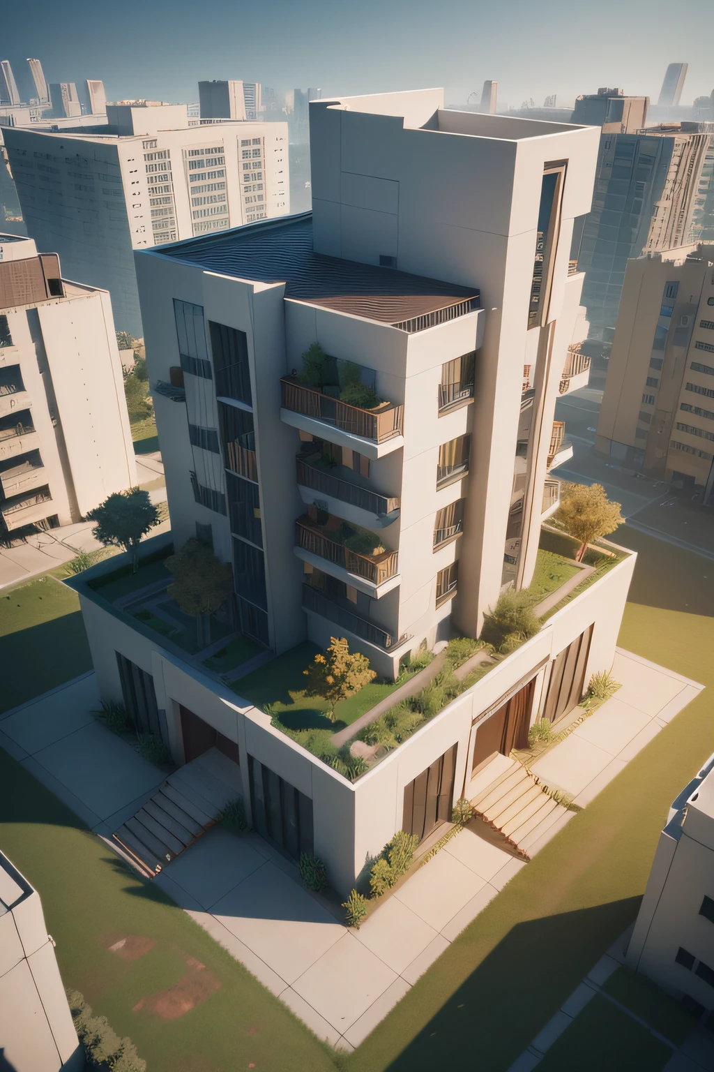 HD 3D model rendering, Building rendering, Isometric view at right angles, 45-degree angle, beautiful vegetation, high details, film, Global lighting, Reality lighting, rendu Unreal Engine, Substance 3D, Beautiful architecture emergency housing