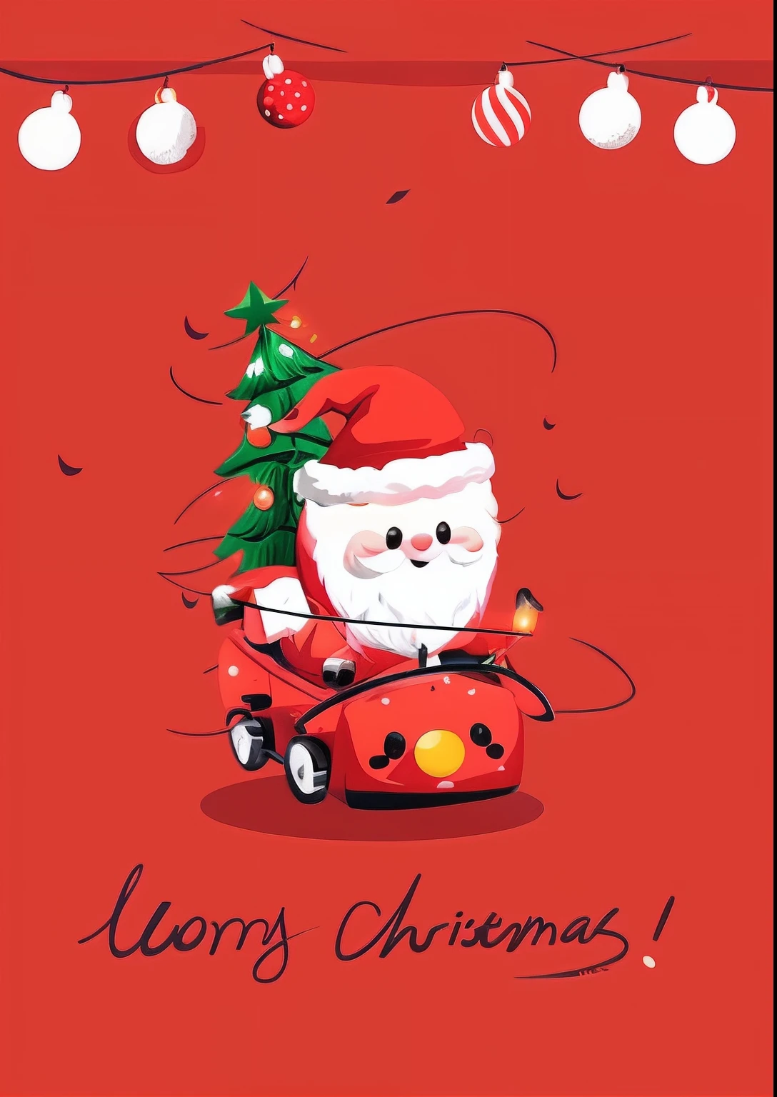 There was a Santa Claus riding a car with a Christmas tree, festivity, cheerfulness!!!, illustration!, Wallpaper phone, phone background, Cute:2, santa, cute artwork, 8K)), 1128x191 resolution, iPhone background, iphone wallpaper, Merry, author:Master of Han Chinese, cheerfulness, 2D, 2 d, hight decorated,Cartoony,Simple