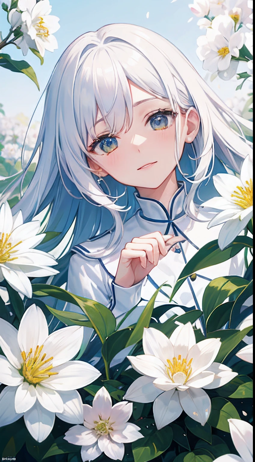 (tmasterpiece,best qualtiy:1.6),White flowers,Garden full of white flowers,The petals are flying,Close-up of flowers,long-focus,(The picture is full of flowers)