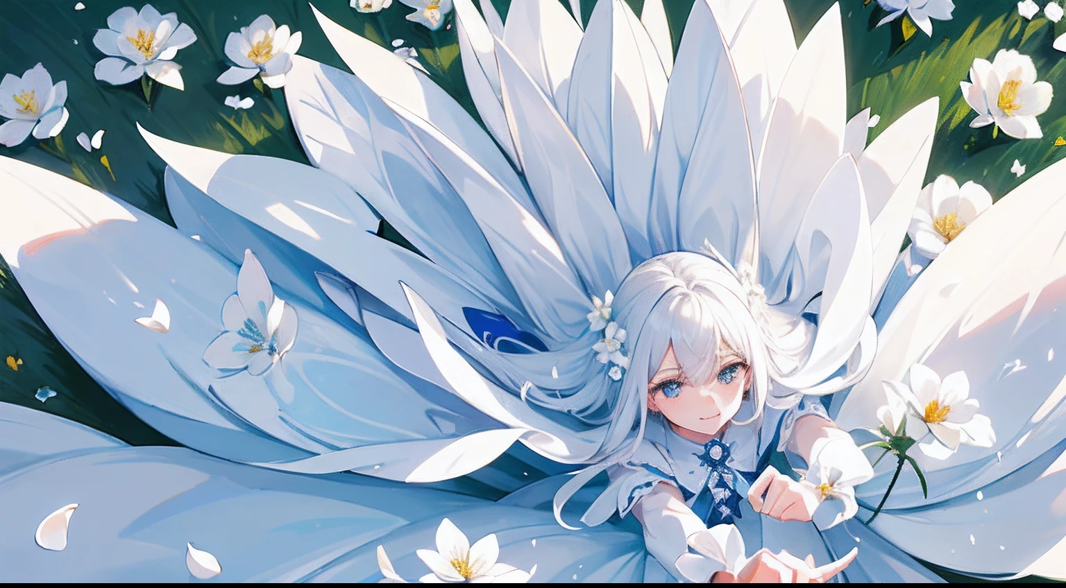 (tmasterpiece,best qualtiy:1.6),White flowers,Garden full of white flowers,The petals are flying,Close-up of flowers,long-focus,(The picture is full of flowers)