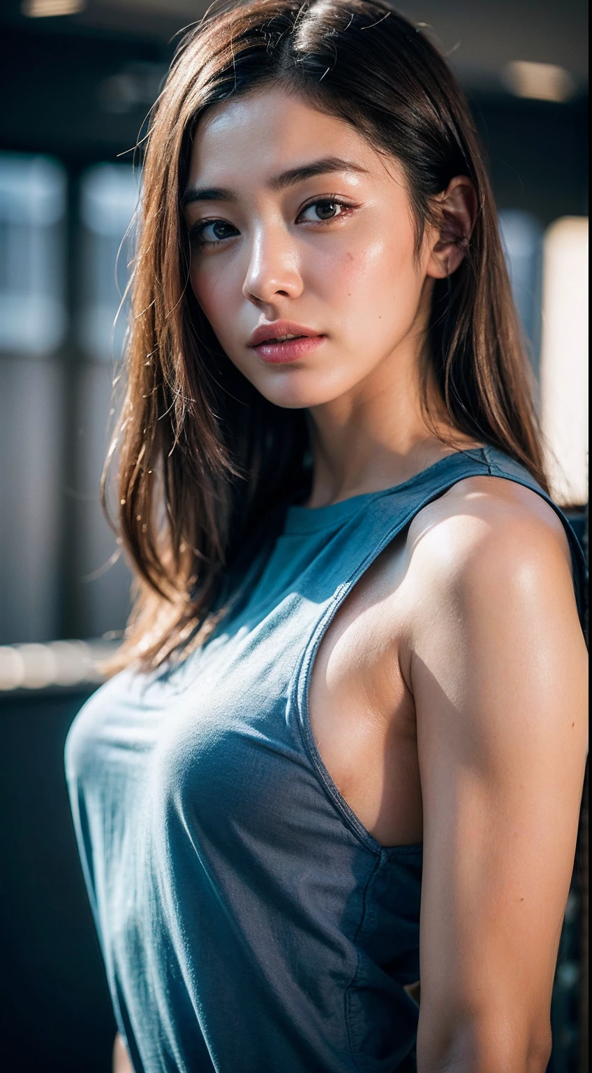 dress、(Photoreal:1.4)、(hyper realistic:1.4)、(realistic:1.3)、(smooth lighting:1.05)、(映画の照明Improvement of quality:0.9)、32K、1 girl、22 year old girl、realistic lighting、Backlight、facial light、ray tracing、(brighter light:1.2)、(Improvement of quality:1.4)、(Top quality real texture skin:1.4)、finely tuned、detailed face、fine eyes、(tired, sleepy and satisfied:0.0)、 close up of face、T-shirt、(Enhance the mood of your body line:1.1)、(Enhances the beauty of skin texture:1.1)