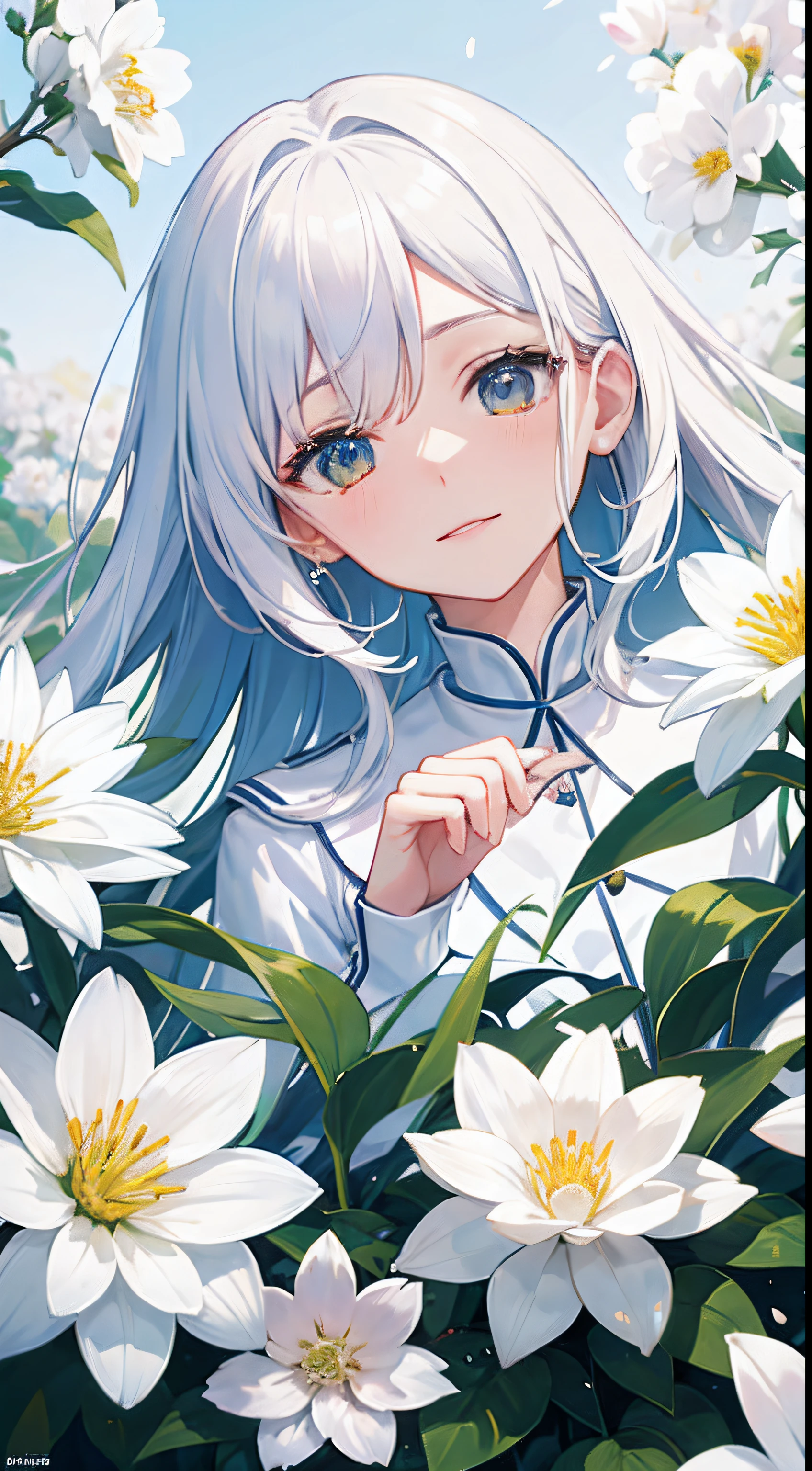 (tmasterpiece,best qualtiy:1.6),White flowers,Garden full of white flowers,The petals are flying,Close-up of flowers,long-focus,(The picture is full of flowers)