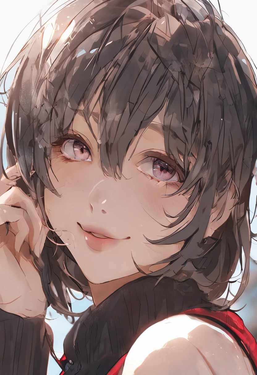 masutepiece, Best quality, illustration, Ultra-detailed, exquisitedetails, A high resolution, 8K wallpaper, Perfect dynamic composition, Beautiful detailed eyes, women's fashion,Short hair,Small breasts with natural color lips, Bold sexy pose,Smile,Harajuku、20 years old girl、Cute、The subject poses sexily on the camera