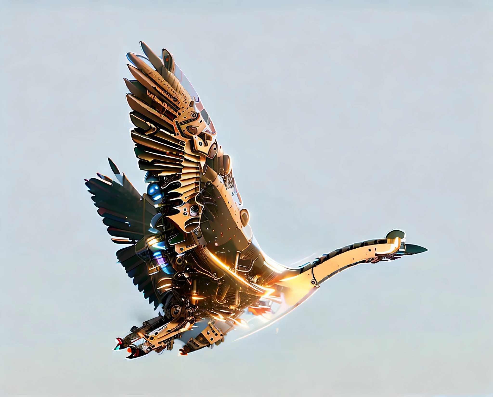 There is a mechanical wild goose flying in the sky with its wings spread, Wild goose!!!!!, A sci-fi mechanical wild goose
