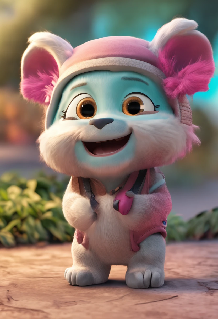 Create a mascot similar to Mobi , 's personality , 8K, 3 d model, The shape of the body as a toy , With the mouth, 2 eyes，without nose, There are legs and arms, full bodyesbian. The characters are cute and charismatic, The characters are colorful. Fotorrealista, hyper qualit, super detailing, ultra accurate description of hands, detailed costume, Meticulous utensils, Master parts, 8K, hdr