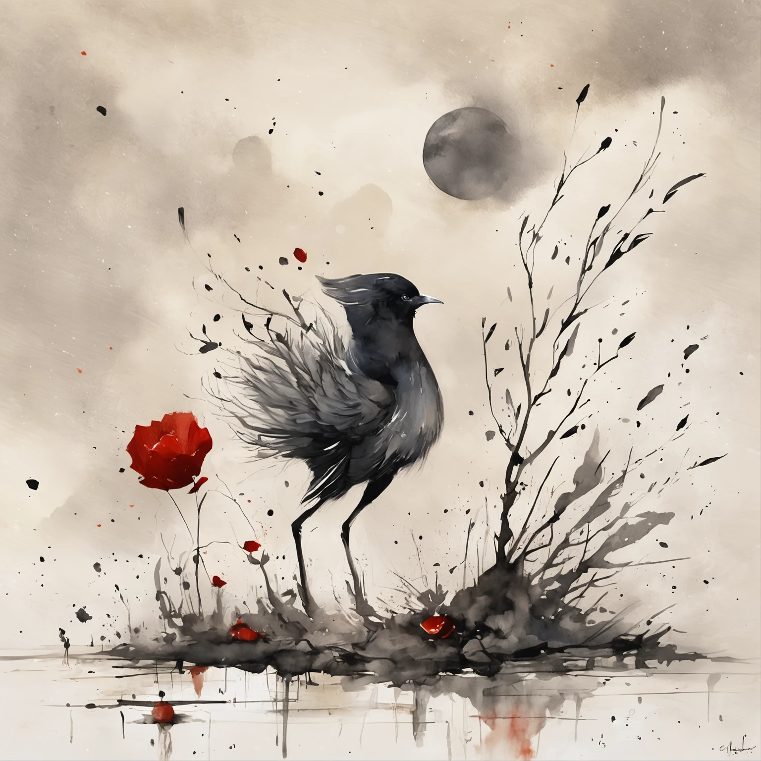 Black poppies in moonlight, big full moon, A shadow shaped like a walker, Starry night, Thick fog on the ground, Blue light on the horizon, Unreal Engine 5, Cinematic, low angle photography, Motion blur, Depth of field, Dust, Cobblestones and dirt. Splash Art, dripping paint. Perfect color grading. Influenced by Karel Appel and Jeremy Mann, Full of dramatic and threatening scenes, Hyper-detailed, Beautiful, insanely details, Intricate details, editorial photography, shot with a 50mm lens, Depth of field, Tilt Blur, Shutter speed 1/1000, f/22. Lightmaps, Super bright
