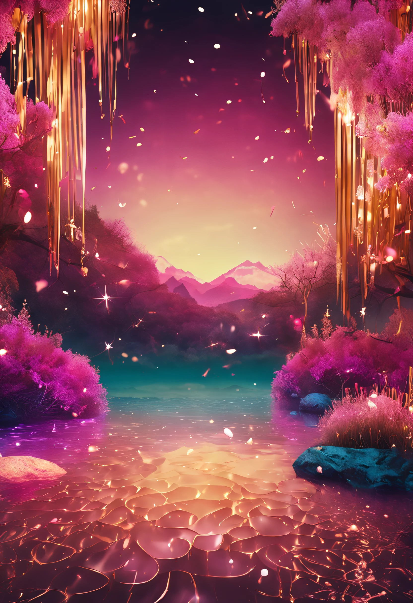 Background cores dourada com escura, Bright birthday decorations, ethereal backdrop, ethereal backdrop, birthday party, amazing scenery, Birthday decorations, card